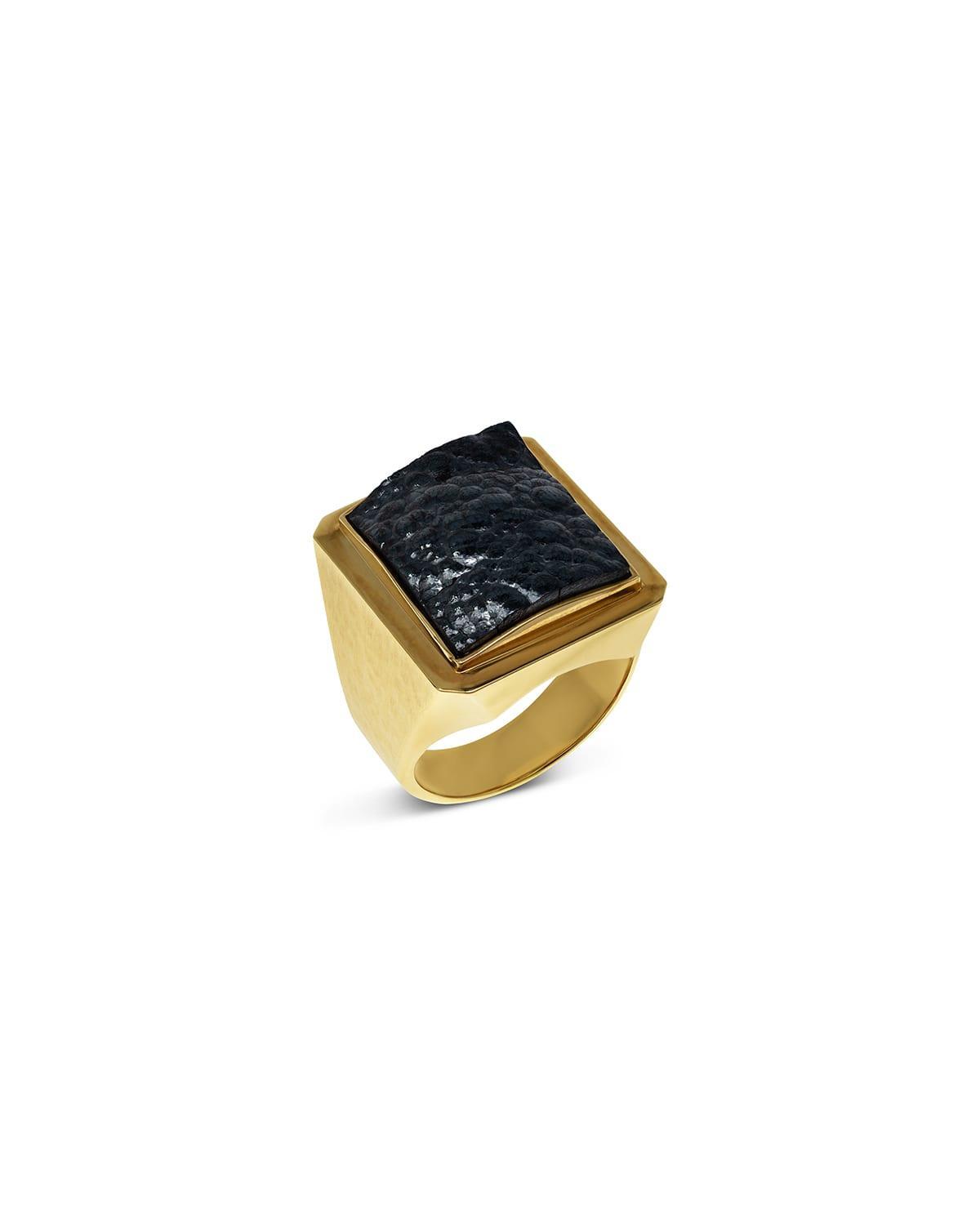 Mens Hematite 18k Gold Ring Product Image