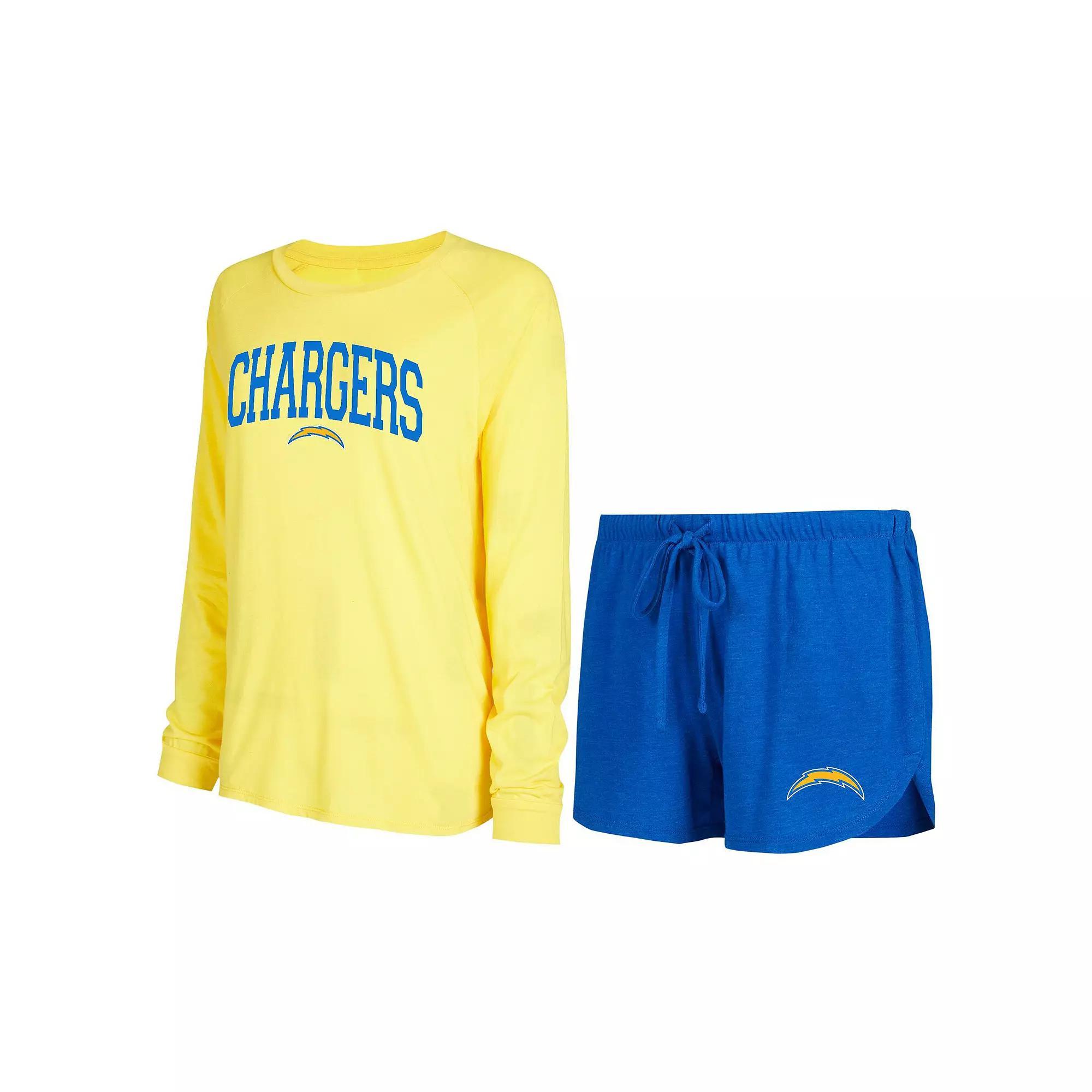 Womens Concepts Sport Royal/Gold Los Angeles Chargers Raglan Long Sleeve T-Shirt & Shorts Lounge Set Product Image