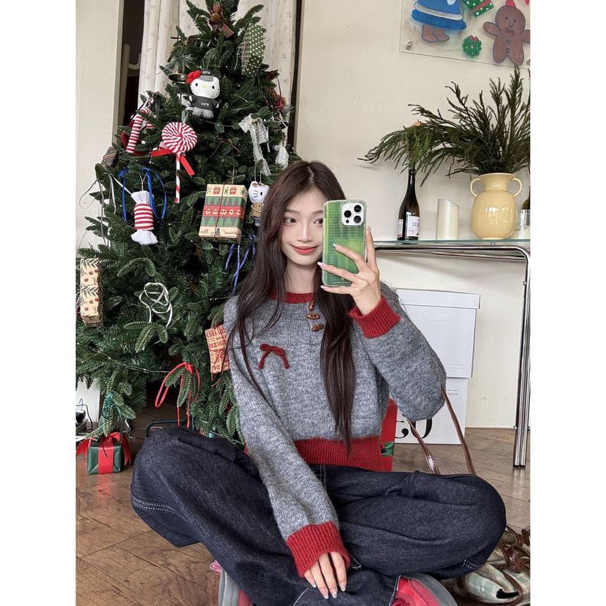 Henley Two Tone Bow Sweater Product Image