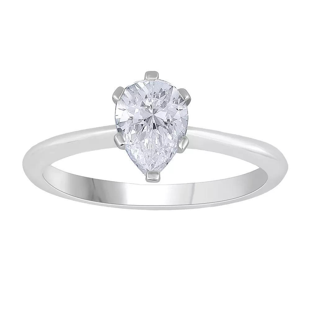 Diamond Medley 14k White Gold 1 Carat T.W. Lab-Grown Diamond Pear Solitaire Ring, Women's, Size: 9, 14k Whgold Product Image