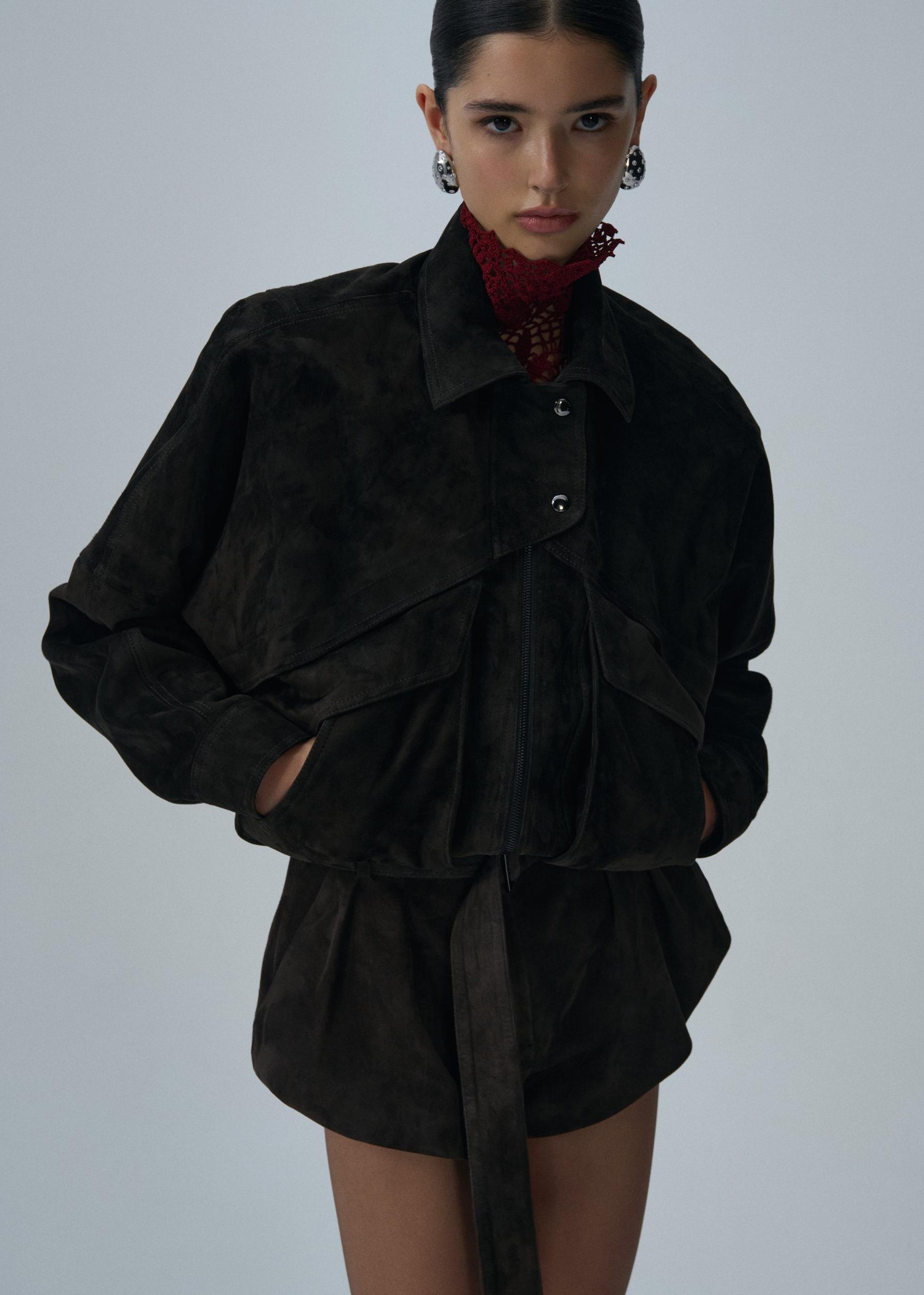 Vintage suede bomber jacket in brown Product Image