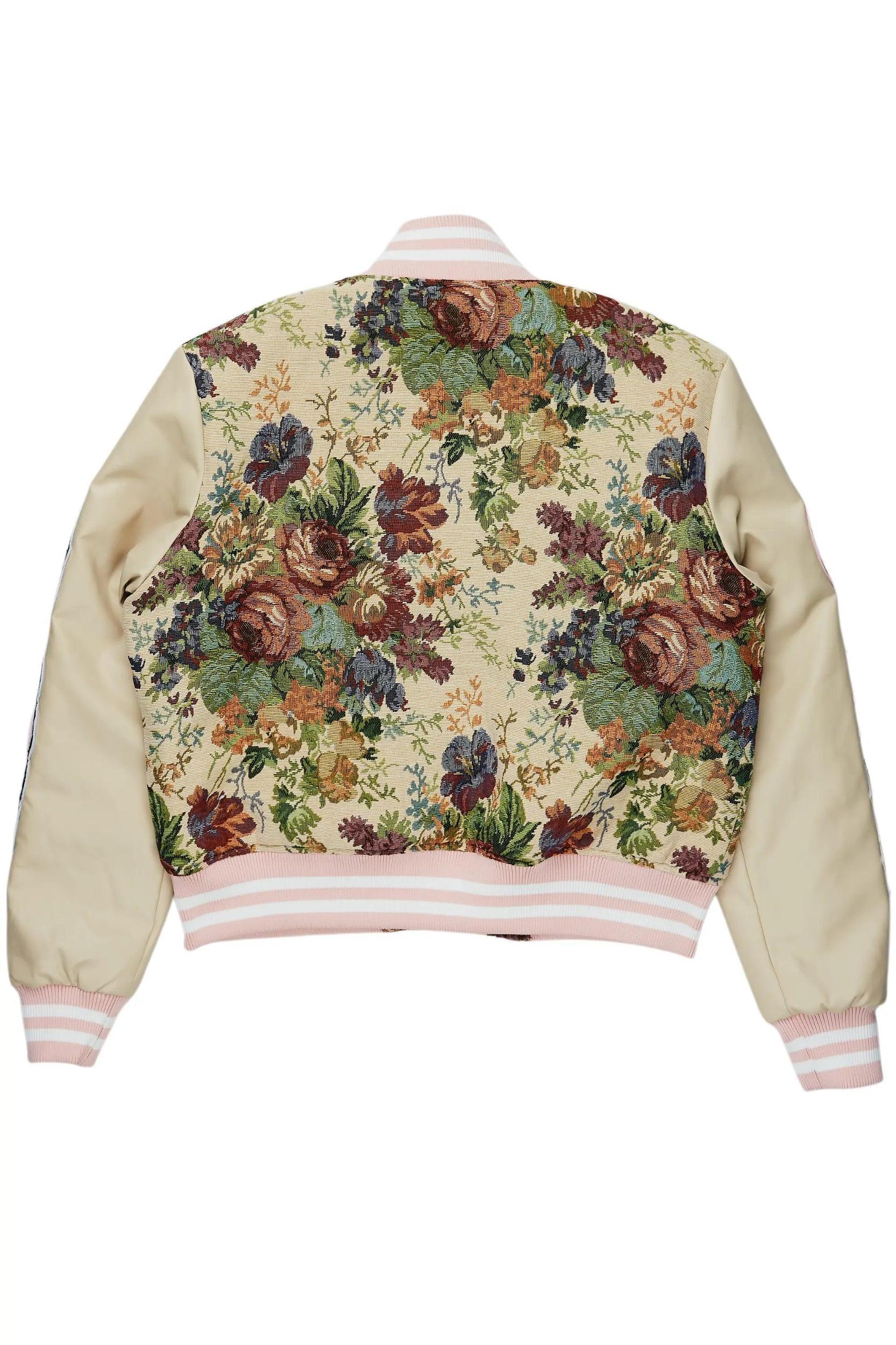 Lakiela Beige Oversized Tapestry Varsity Jacket Female Product Image