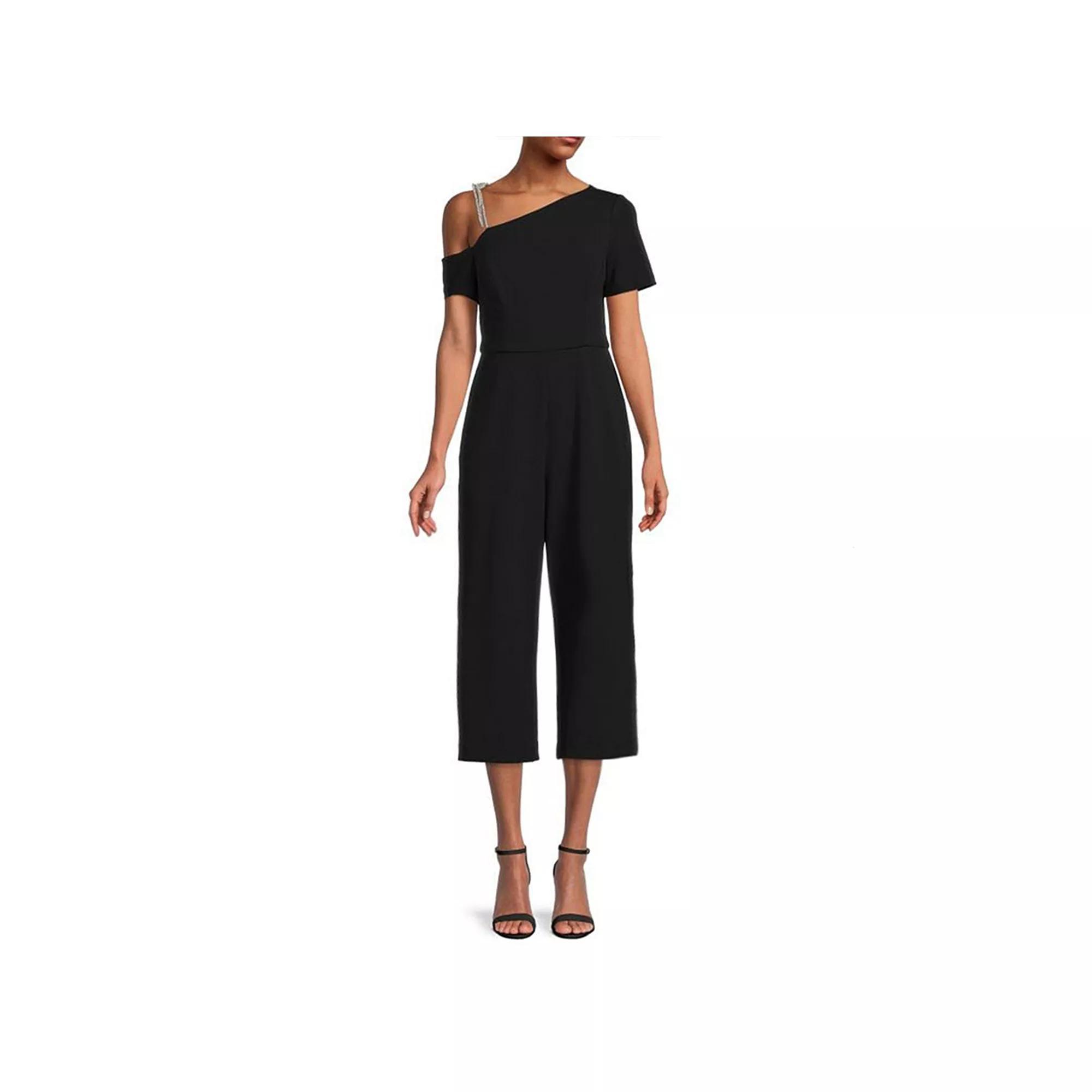 Women's Focus By Shani Asymmetrical Crystal Bow Jumpsuit, Size: 2, Black Product Image