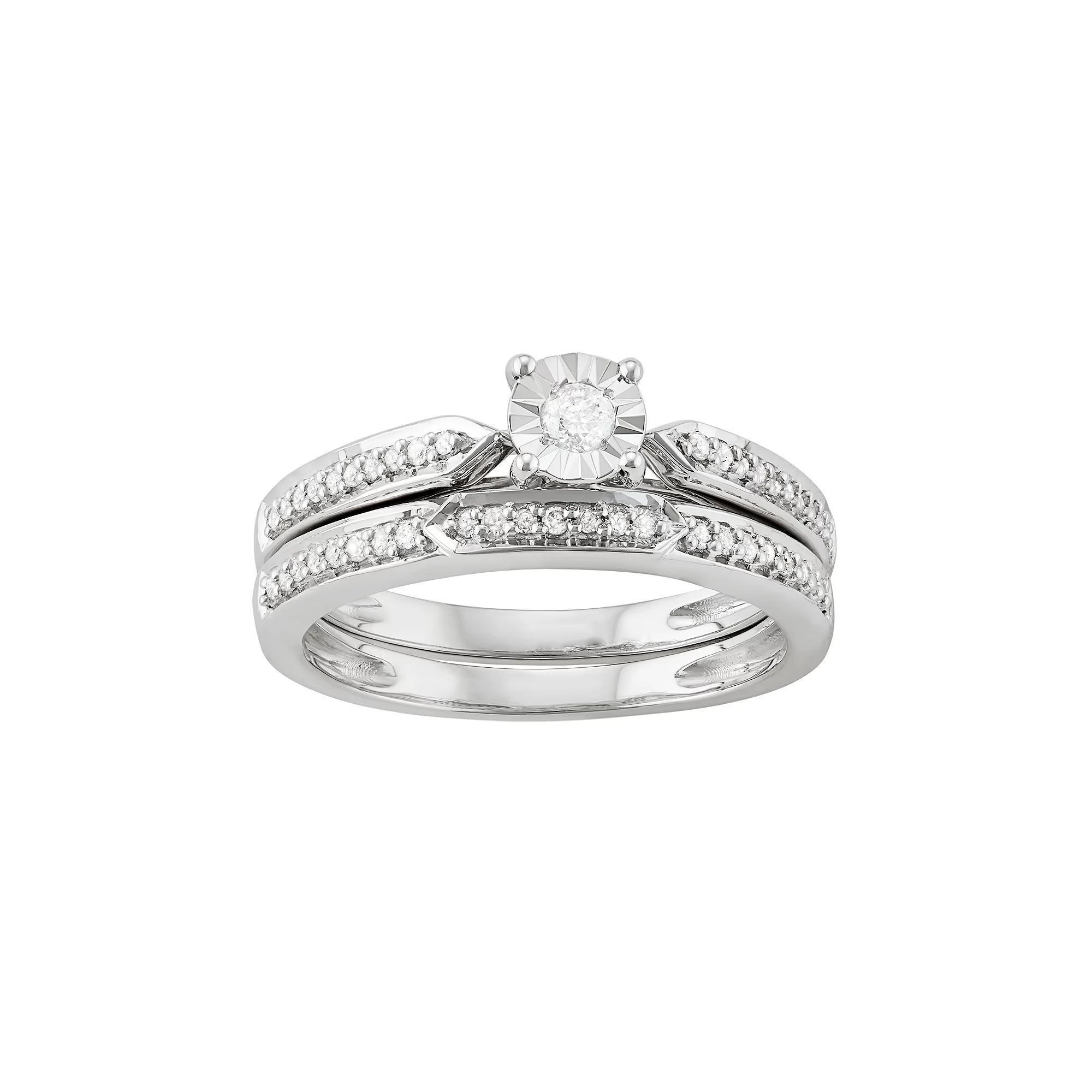 Sterling Silver 1/4 Carat T.W. Diamond Engagement Ring Set, Women's, Size: 6 Product Image