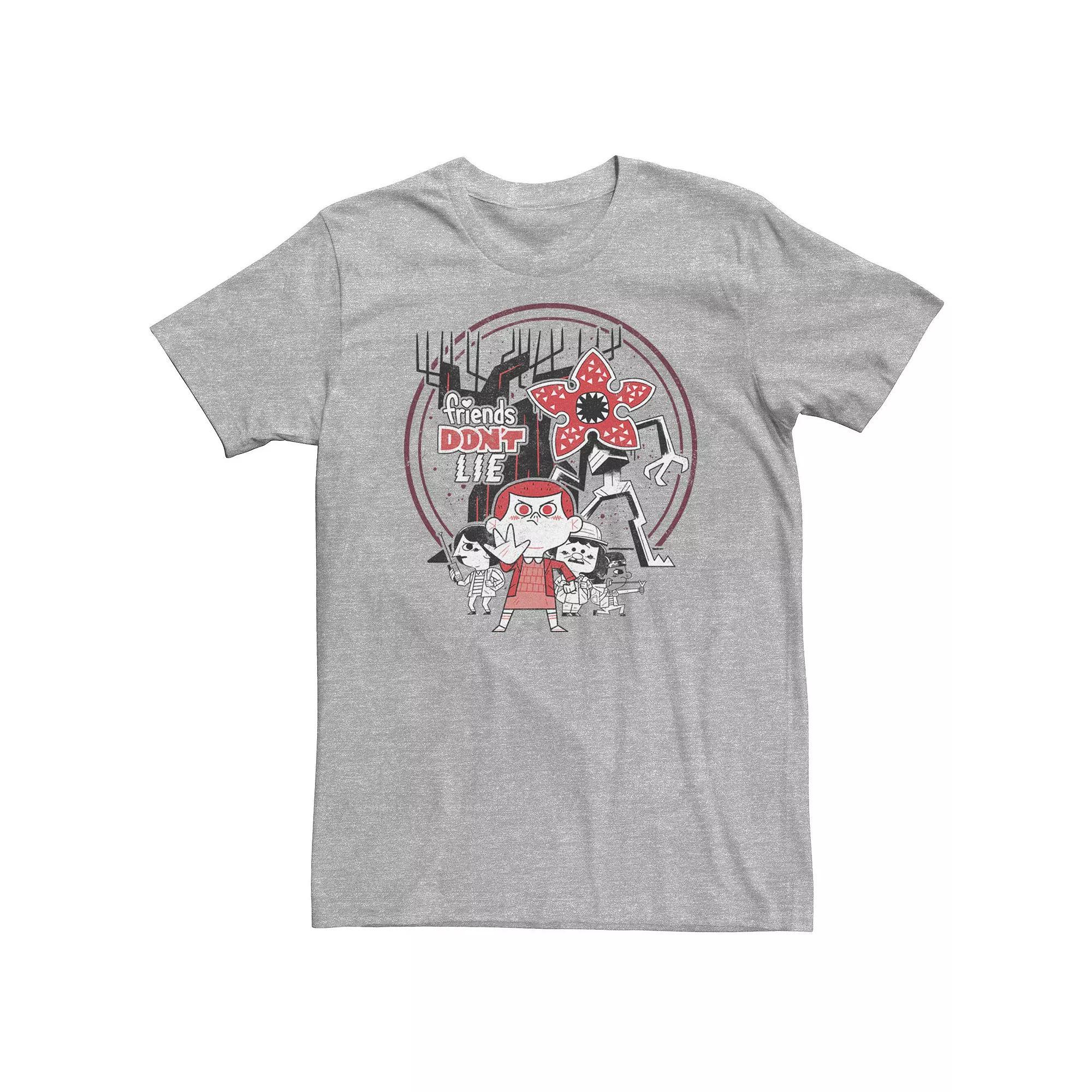 Big & Tall Netflix Stranger Things Day Friends Don't Lie Chibi Group Shot Tee, Men's, Size: 4XL, Athletic Grey Product Image