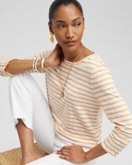 Stripe 3/4 Sleeve Button Tee Product Image