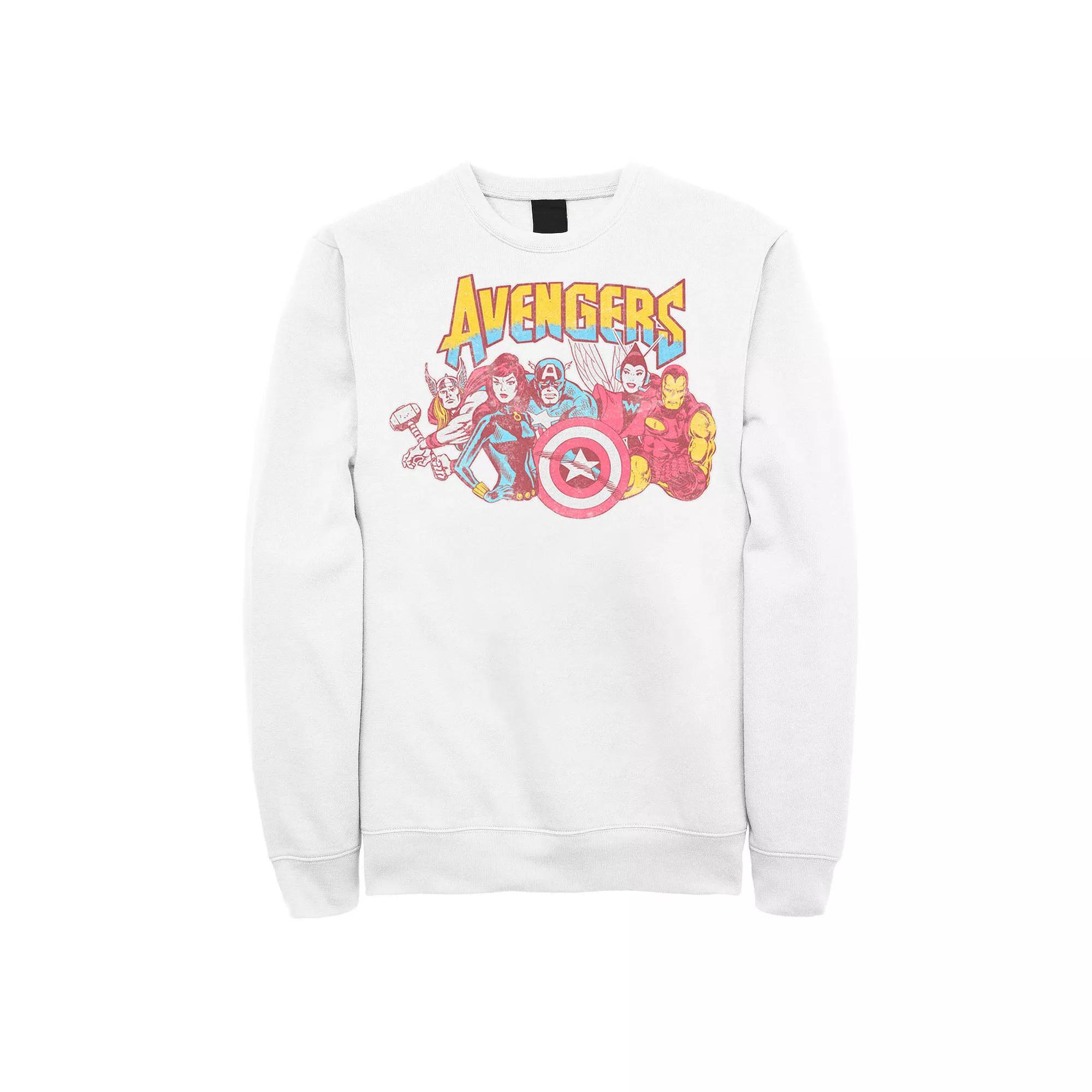 Men's Marvel Comics The Avengers Retro Group Shot Distressed Graphic Sweatshirt, Size: Large, White Product Image
