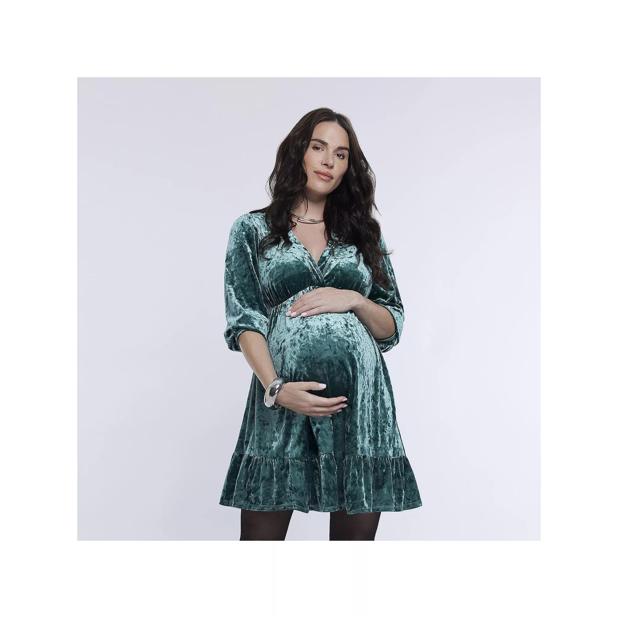 Maternity Motherhood® Ruffle Hem Babydoll Dress, Women's, Size: Medium-Mat, Rain Green Product Image