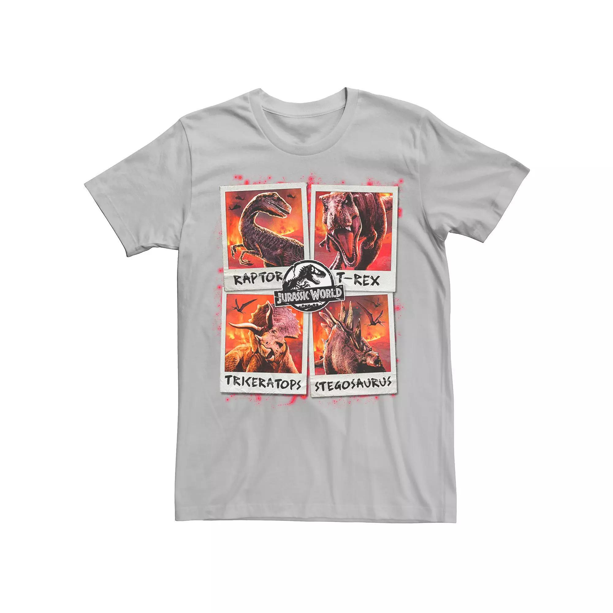 Men's Jurassic World Two Dino Vacation Polaroids Tee, Size: XL, Silver Product Image