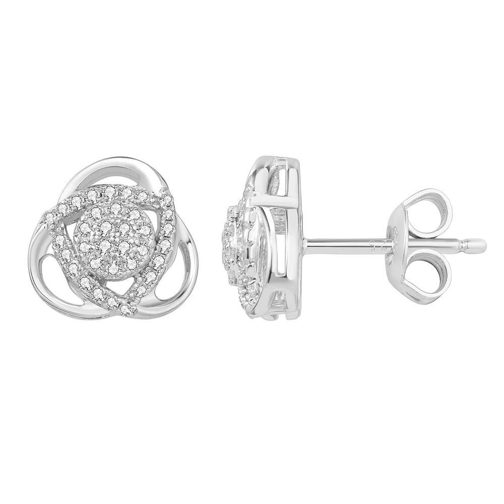 Sterling Silver 1/4 Carat T.W. Diamond Knot Stud Earrings, Women's Product Image