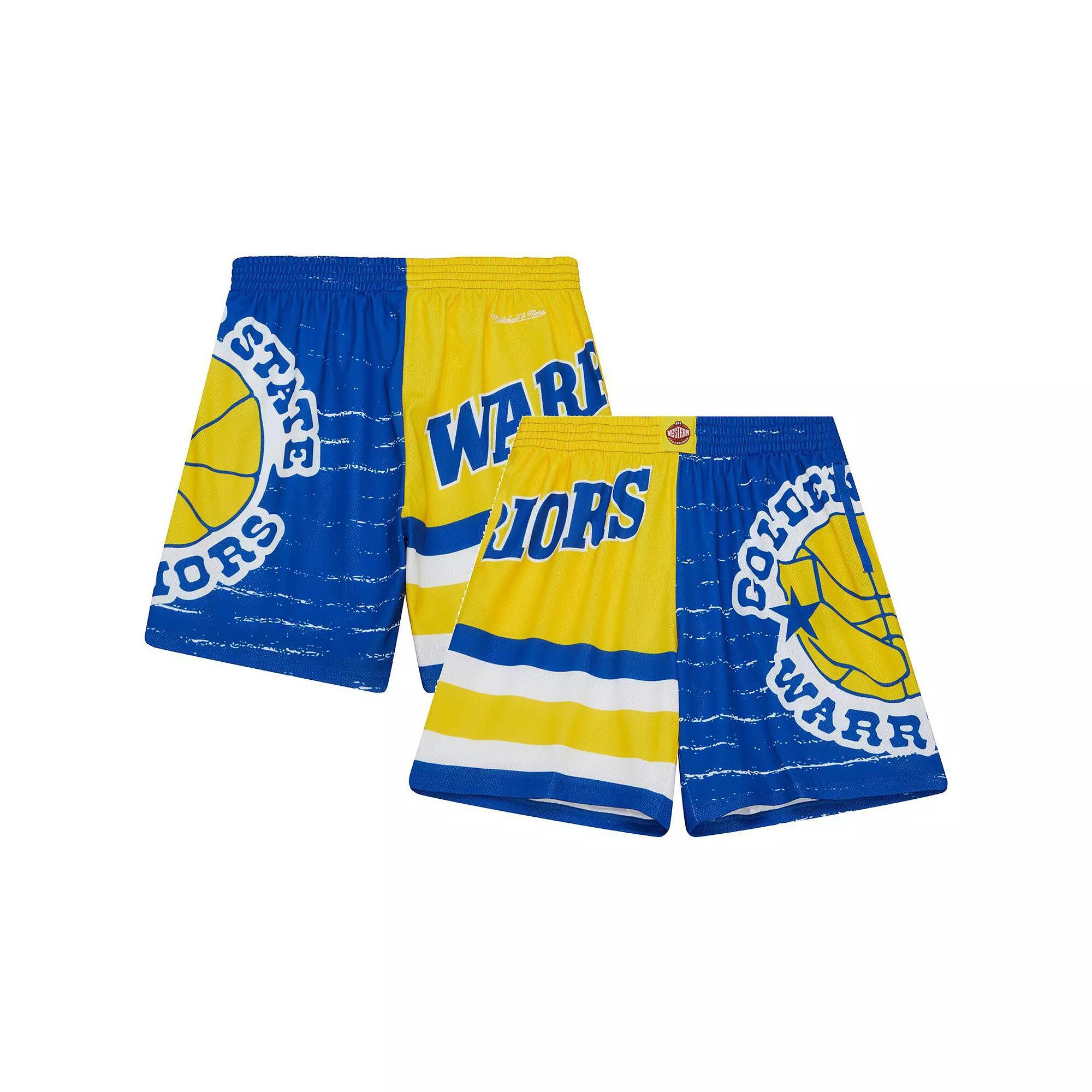 Mens Mitchell & Ness Royal/Gold Golden State Warriors Jumbotron 3.0 Shorts Product Image