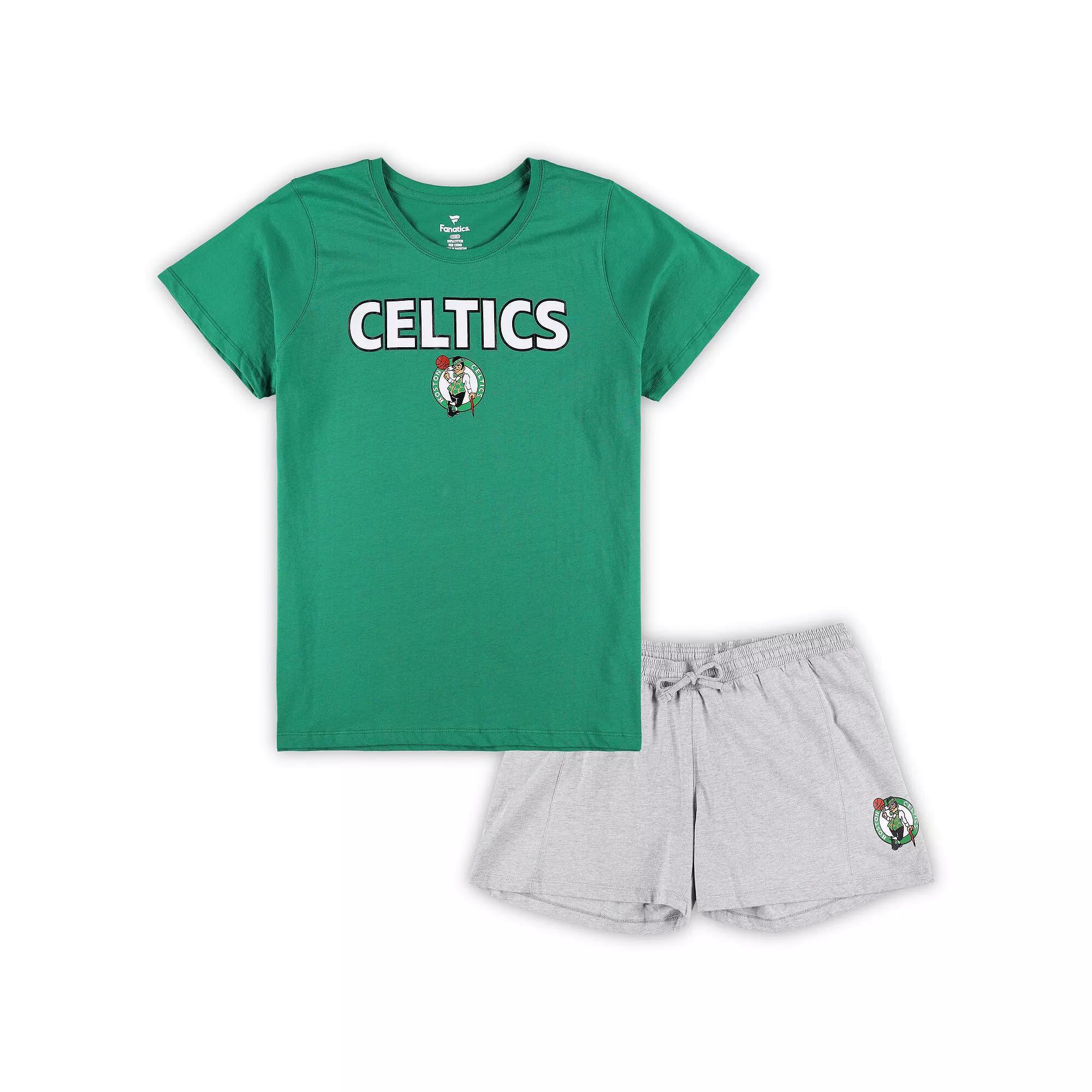 Women's Fanatics Branded Kelly Green/Heather Gray Boston Celtics Plus Size T-Shirt & Shorts Combo Set, Size: 1XL Product Image