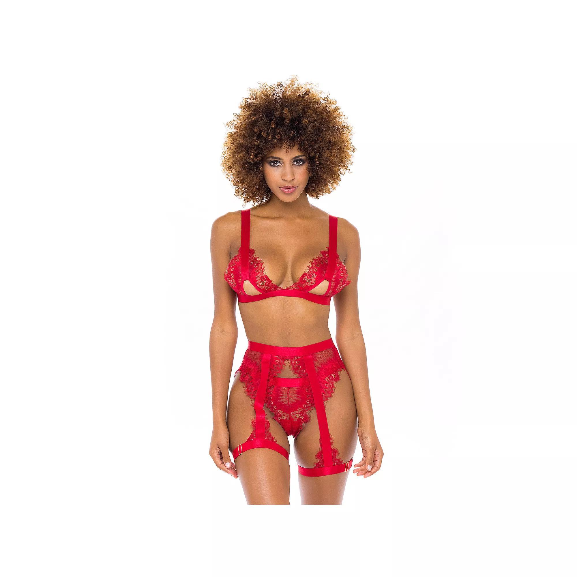 Oh La La Cheri Snakeskin Print Lace Bra, G-String & Garter Belt Set 41-11071, Womens Product Image