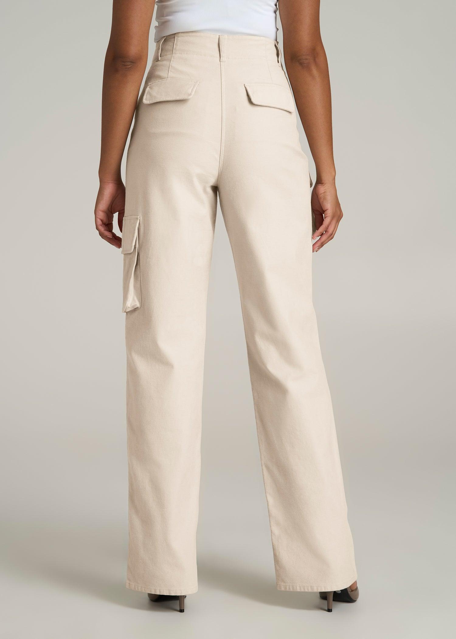 High-Waist Flat Front Cargo Pants for Tall Women in Stone Product Image