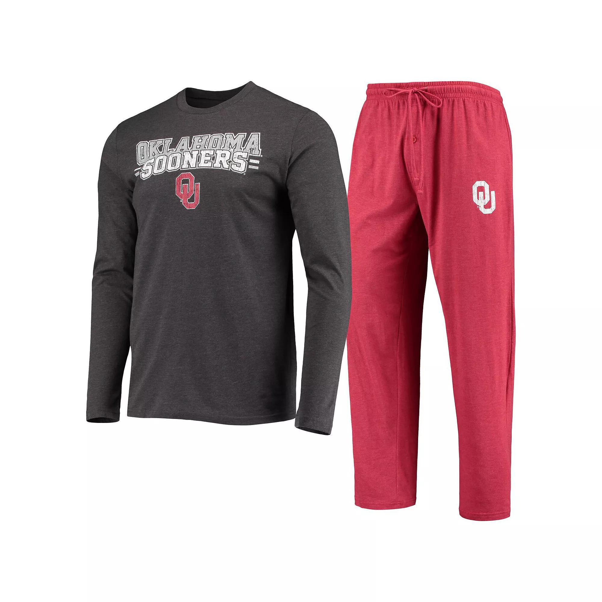 Men's Concepts Sport Crimson/Heathered Charcoal Oklahoma Sooners Meter Long Sleeve T-Shirt & Pants Sleep Set, Size: Medium Product Image