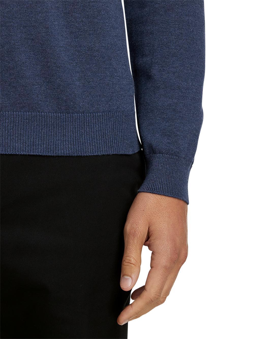 Cotton Quarter Zip Mock Neck Sweater - Blue Product Image
