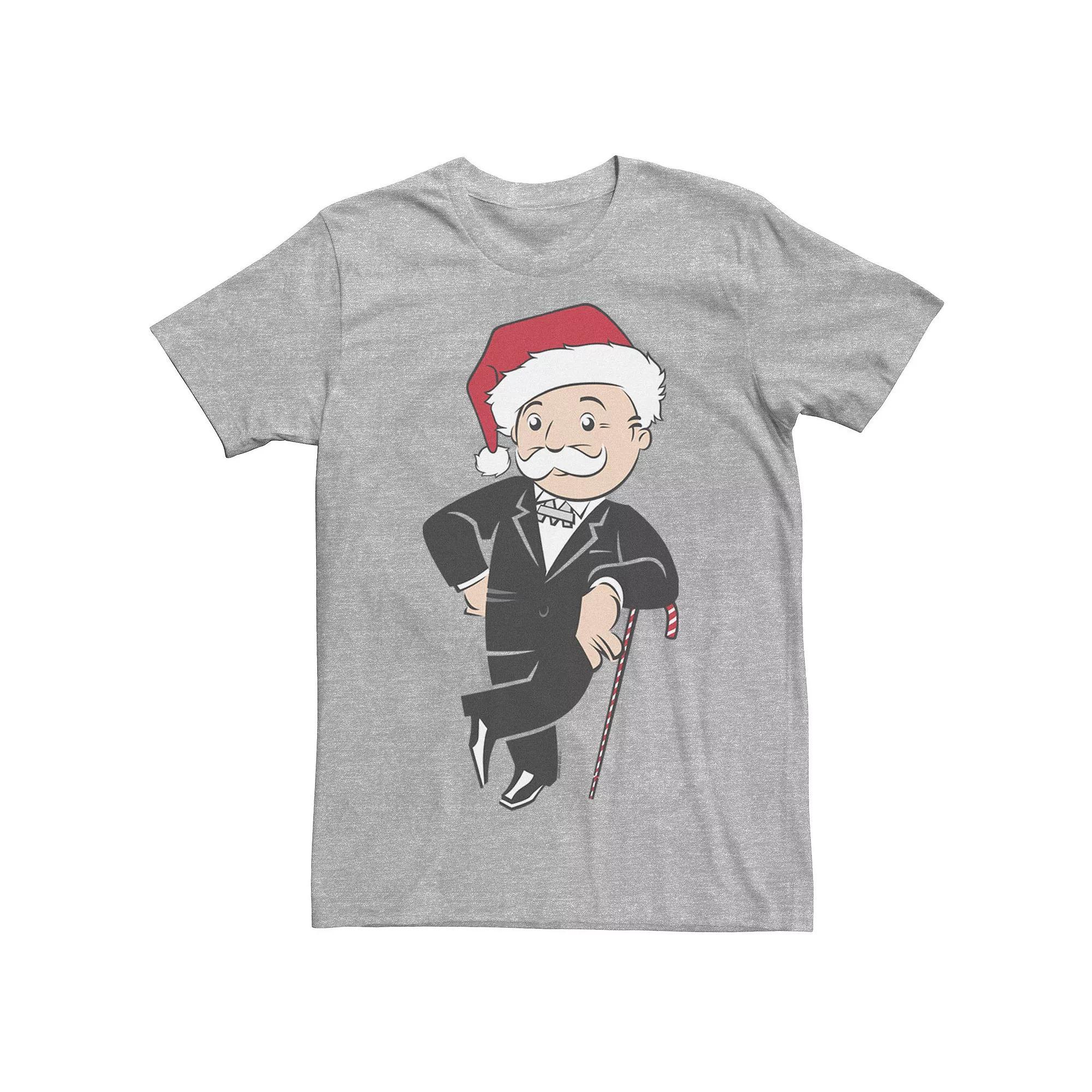 Men's Monopoly Christmas Rich Uncle Pennybags Santa Hat Portrait Tee, Size: XXL, Athletic Grey Product Image