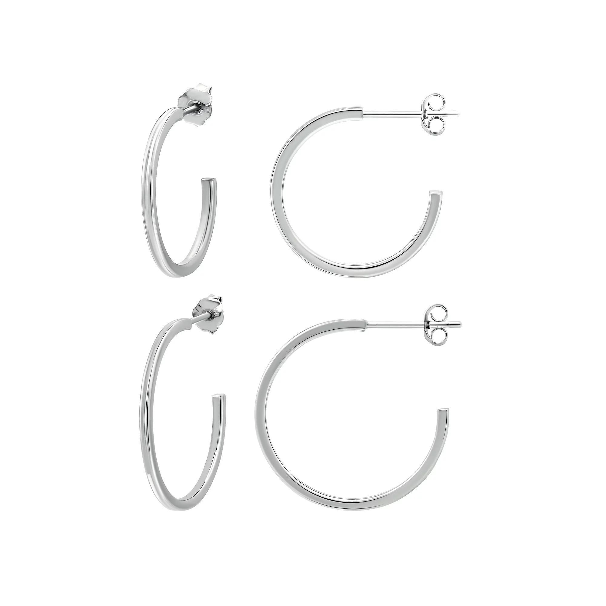 Aleure Precioso Sterling Silver Hoop 2-piece Earring Set, Womens, Silver Tone Product Image