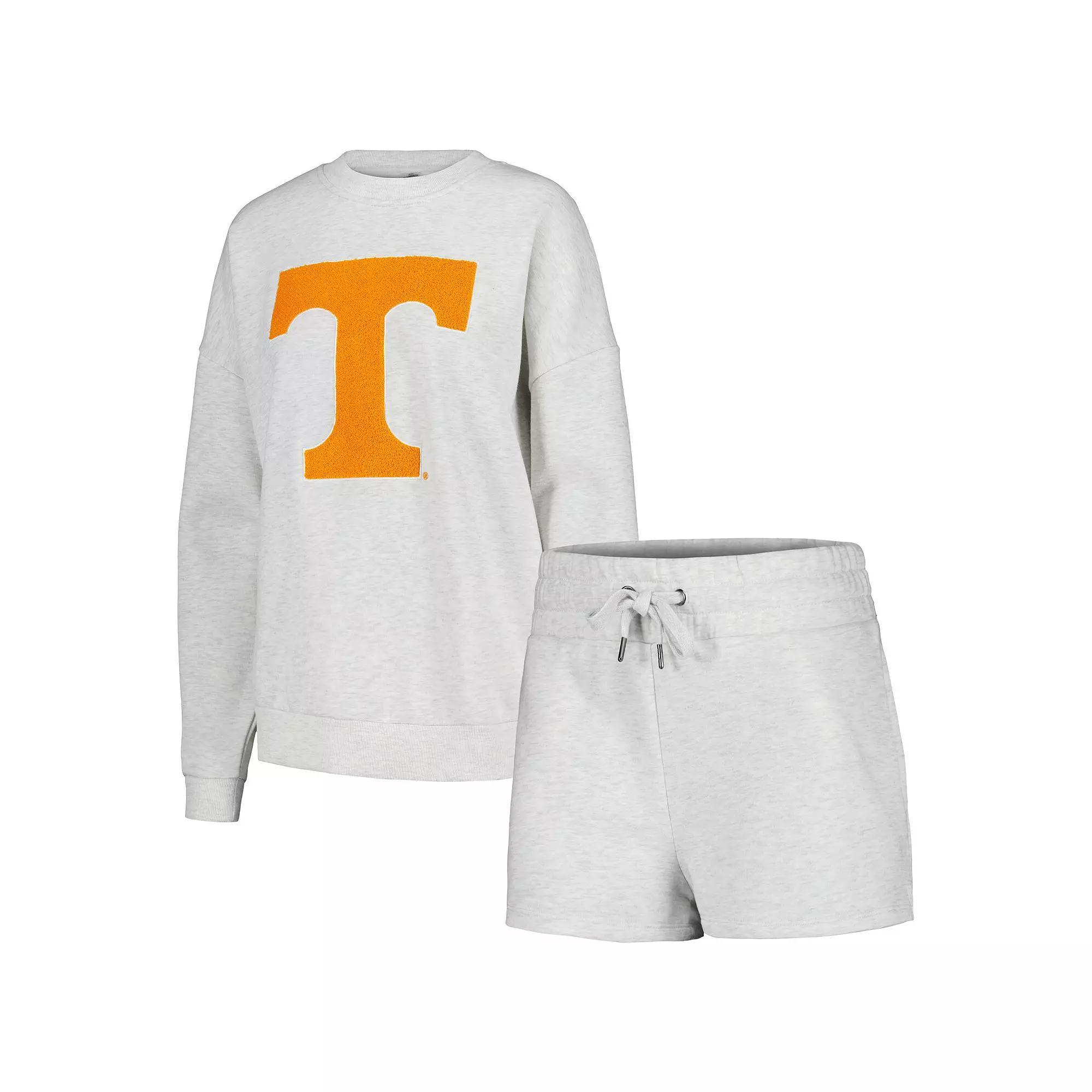 Women's Gameday Couture Ash Tennessee Volunteers Team Effort Pullover Sweatshirt & Shorts Sleep Set, Size: XL, Black Product Image