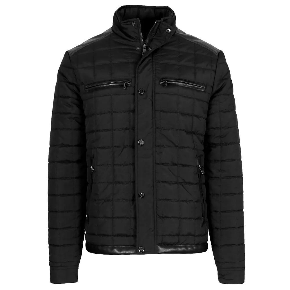 Men's Spire by Galaxy Lightweight Quilted Jacket with Synthetic Trim Design, Size: XL, Black Product Image