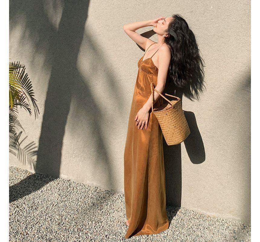Spaghetti Strap Plain Maxi Smock Dress Product Image