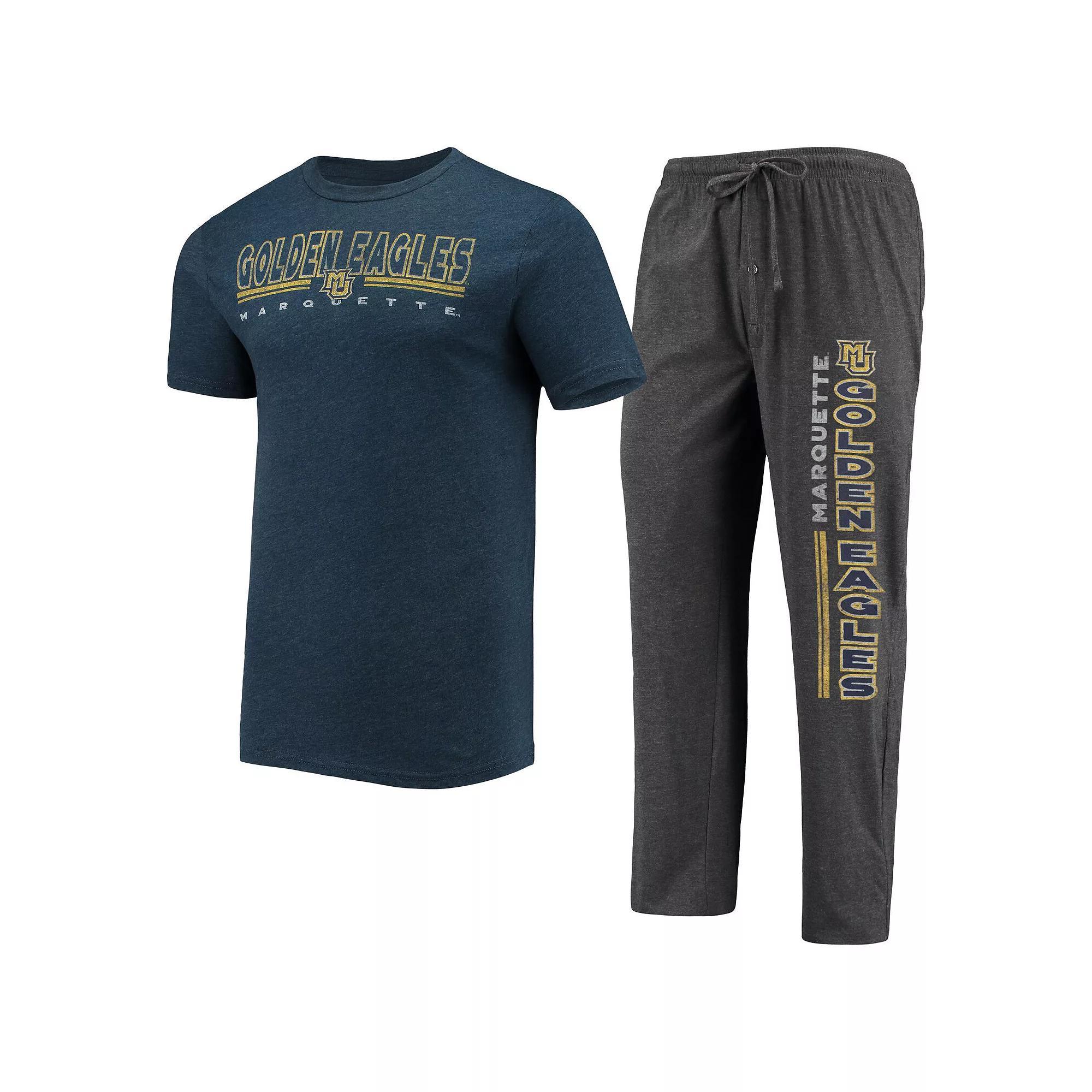 Men's Concepts Sport Heathered Charcoal/Navy Marquette Golden Eagles Meter T-Shirt & Pants Sleep Set, Size: Small, Mrq Charco Product Image