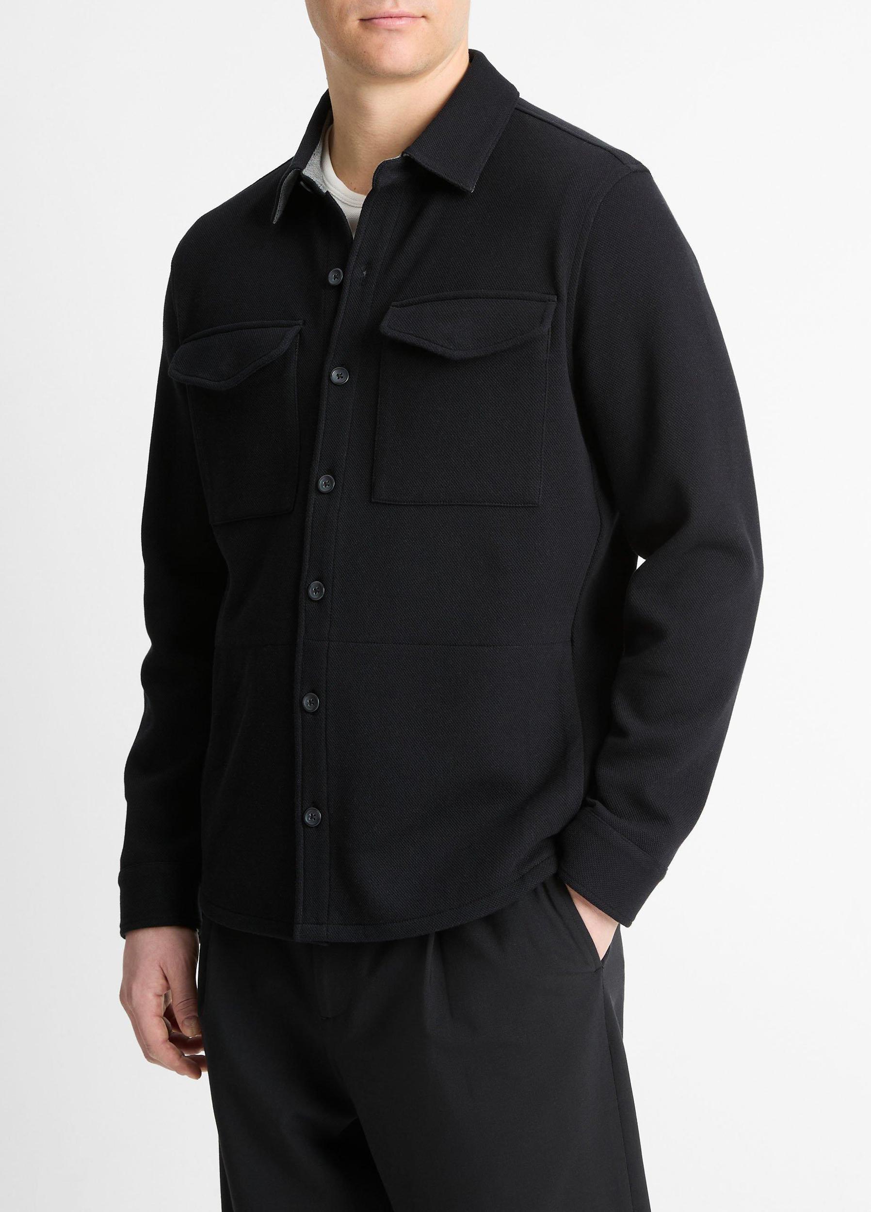 Mens Double-Knit Cotton-Blend Piqu Shirt Jacket, Black/medium Heather Grey, Size L Vince Product Image