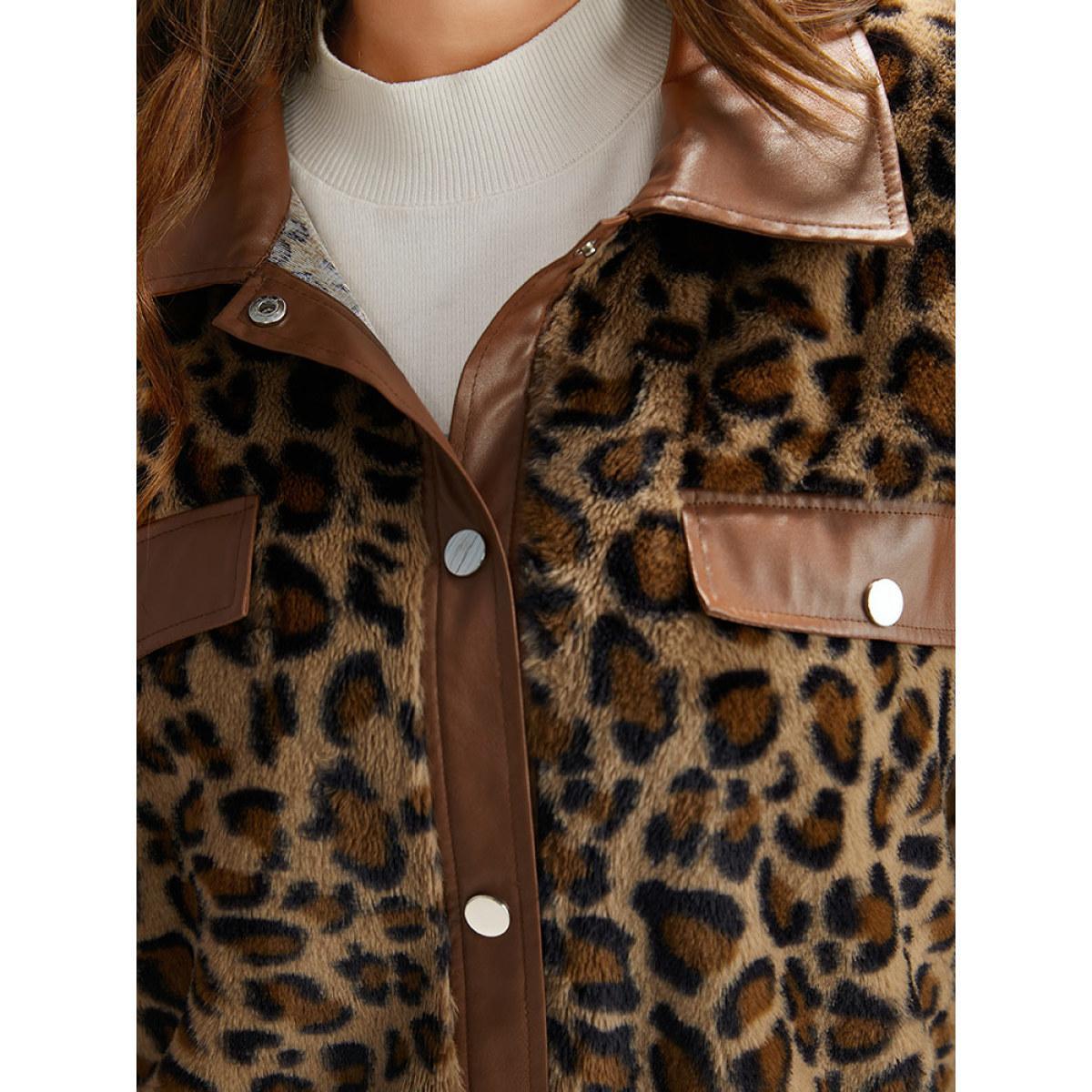 Plus Size Leopard Patchwork Button Through Jacket Women Leopard Elastic cuffs Dailywear Jackets BloomChic 12/L Product Image
