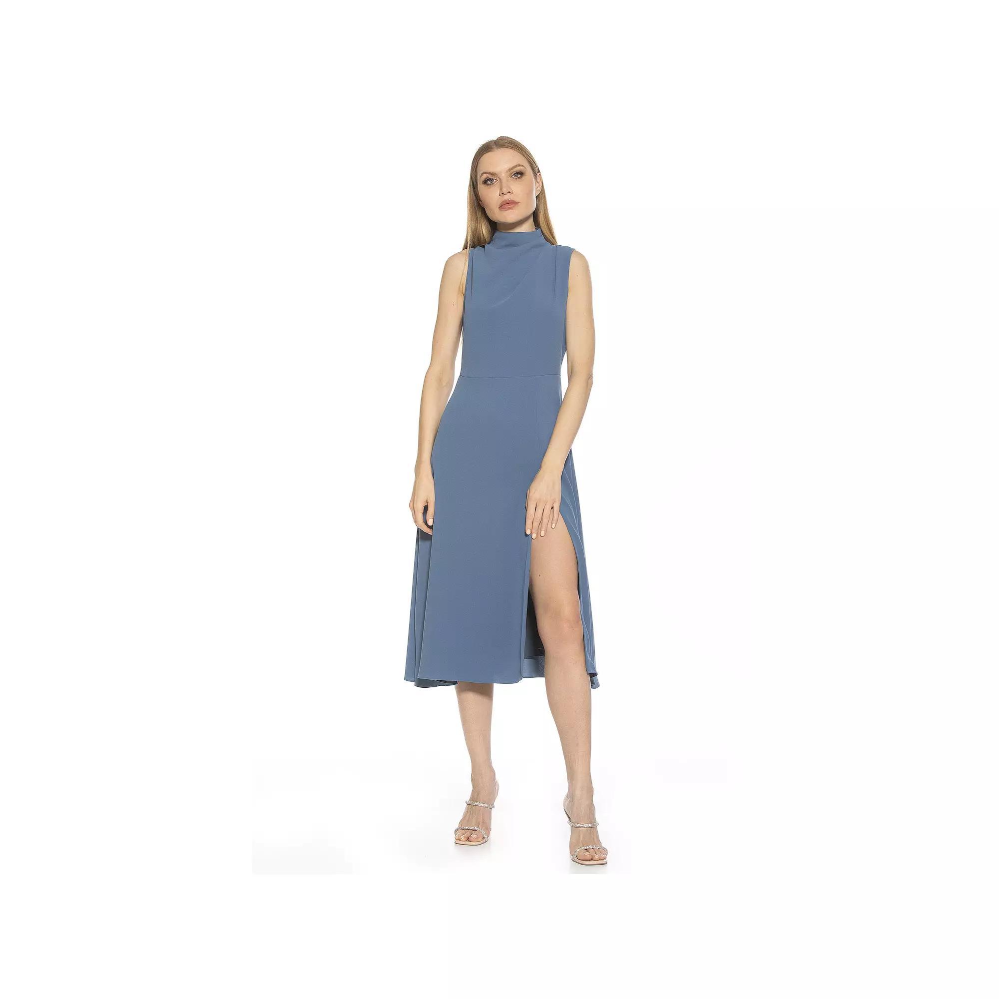 Women's ALEXIA ADMOR Veronica Draped Mock Neck Fit And Flare Dress, Size: 2, Green Palm Product Image