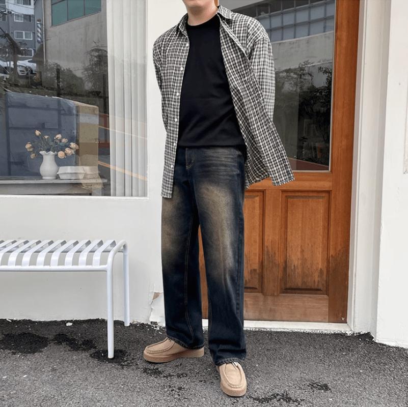 RT No. 12408 RUST BLUE DENIM STRAIGHT JEANS Product Image