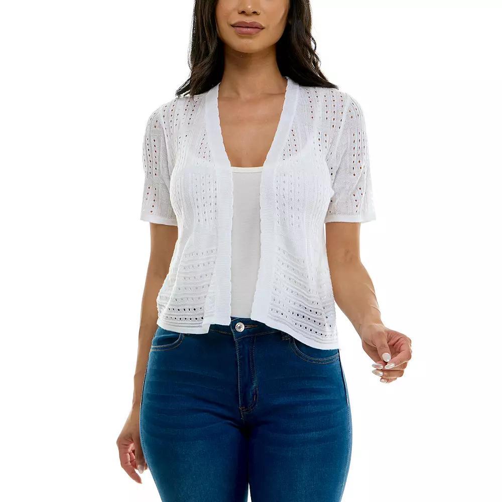 Women's Nina Leonard Pointelle Crochet Bolero, Size: Small, Blue Product Image