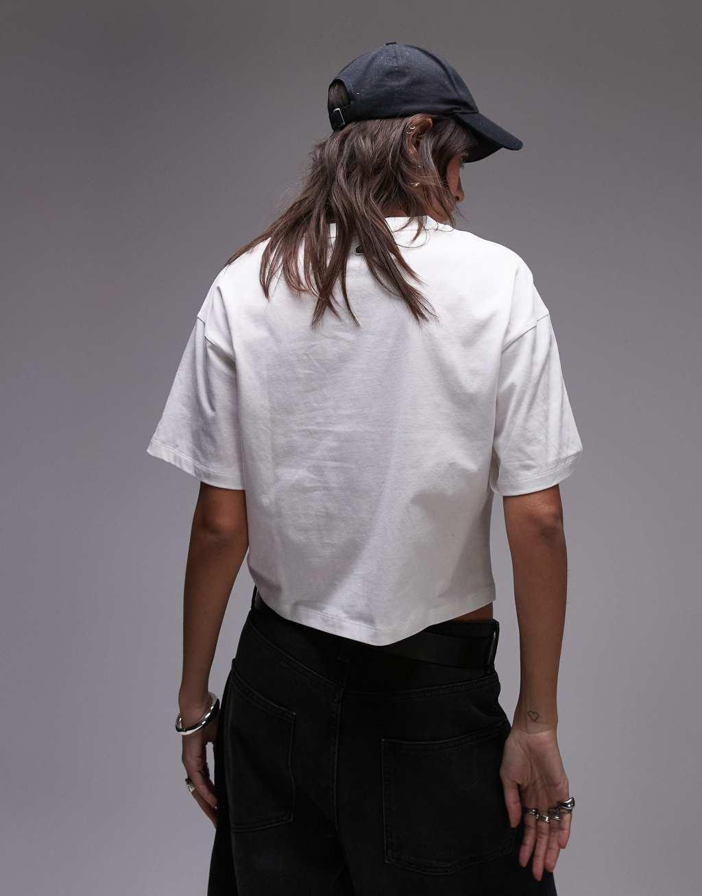 Lacoste oversized cropped t-shirt in white with logo print Product Image