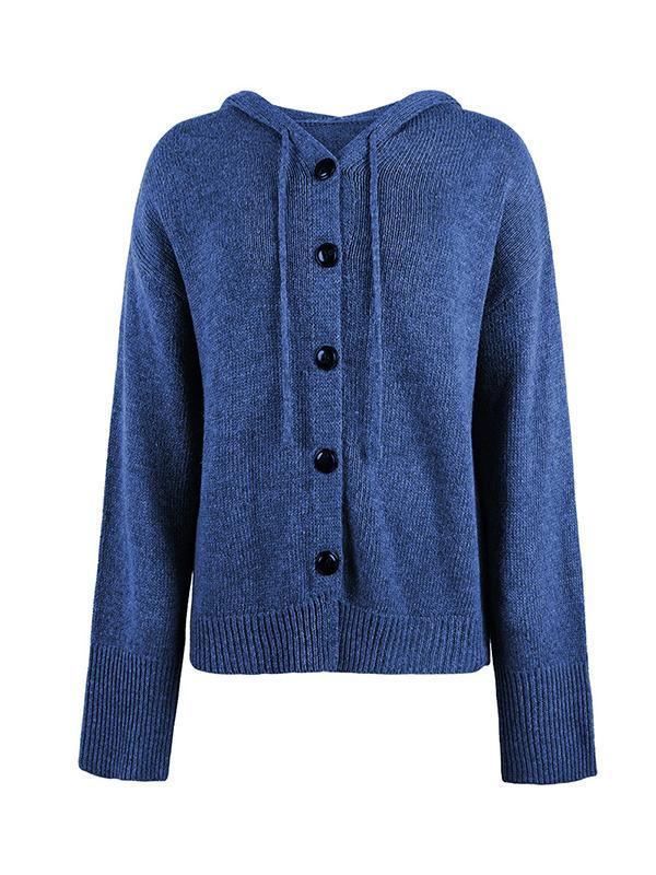 Wrap Buttoned Hooded Solid Color Cardigan Product Image