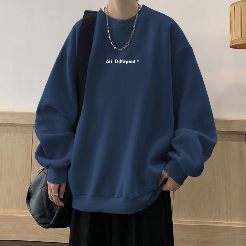 Drop Shoulder Crew Neck Lettering Printed Oversized Sweatshirt Product Image