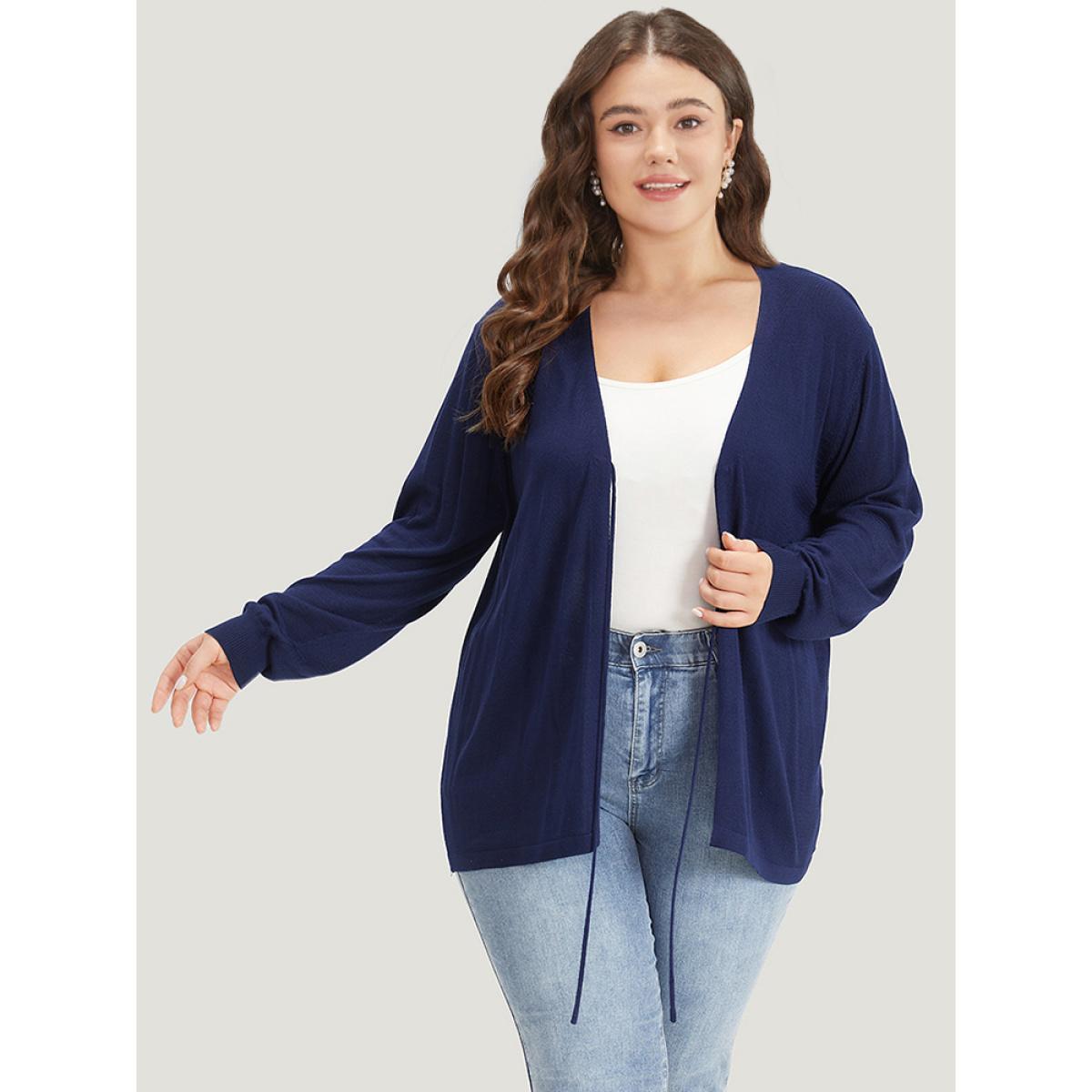 Plus Size Supersoft Essentials Plain Tie Front Elastic Cuffs Cardigan Indigo Women Casual Loose Long Sleeve Everyday Cardigans BloomChic 18-20/2X Product Image