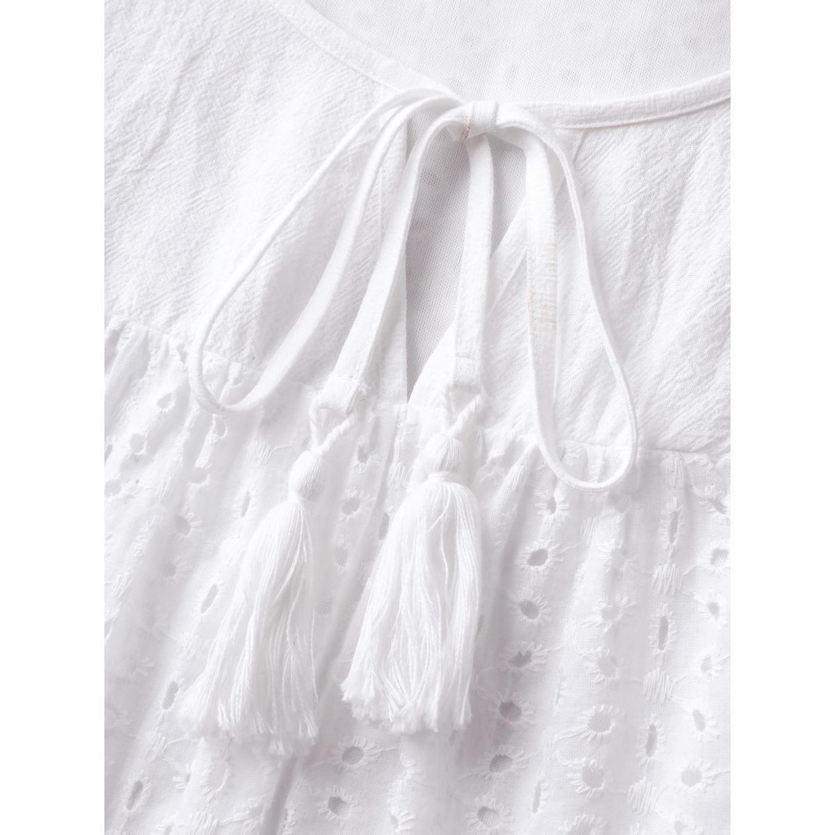 Plus Size Cotton Eyelet Embroidered Tank Top Women Originalwhite Tie knot V-neck Everyday-Elegant Tank Tops Camis BloomChic 14-16/1X Product Image
