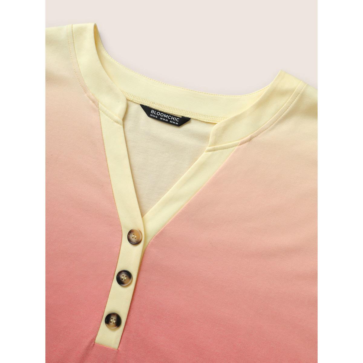 Plus Size Ombre Contrast Batwing Sleeve T-shirt OrangeRed Women Resort Contrast Ombre Notched collar Vacation T-shirts BloomChic 12/L Product Image