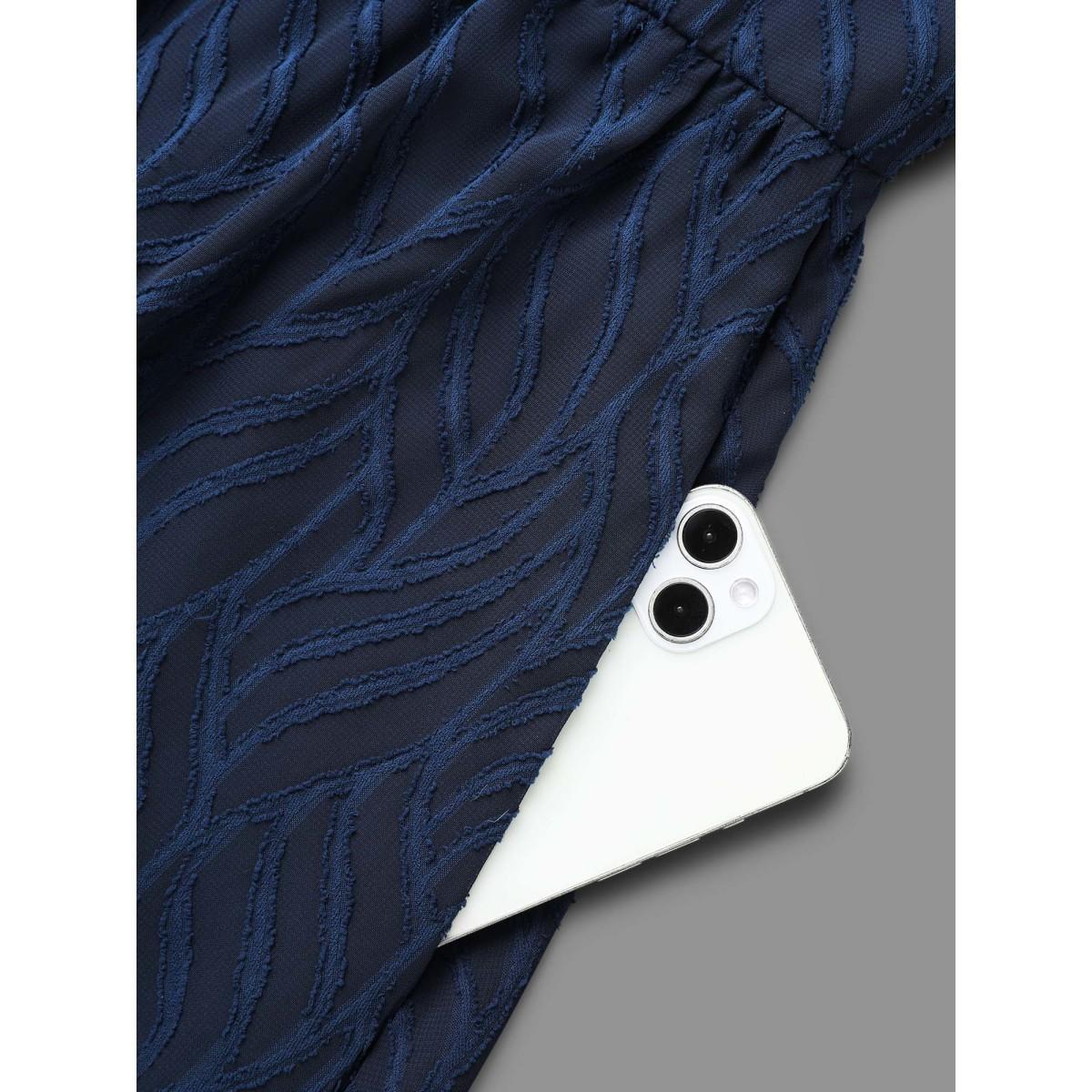 Plus Size Textured Chiffon Lantern Sleeve Midi Dress DarkBlue Women At the Office Texture Round Neck Long Sleeve Curvy BloomChic 10/M Product Image