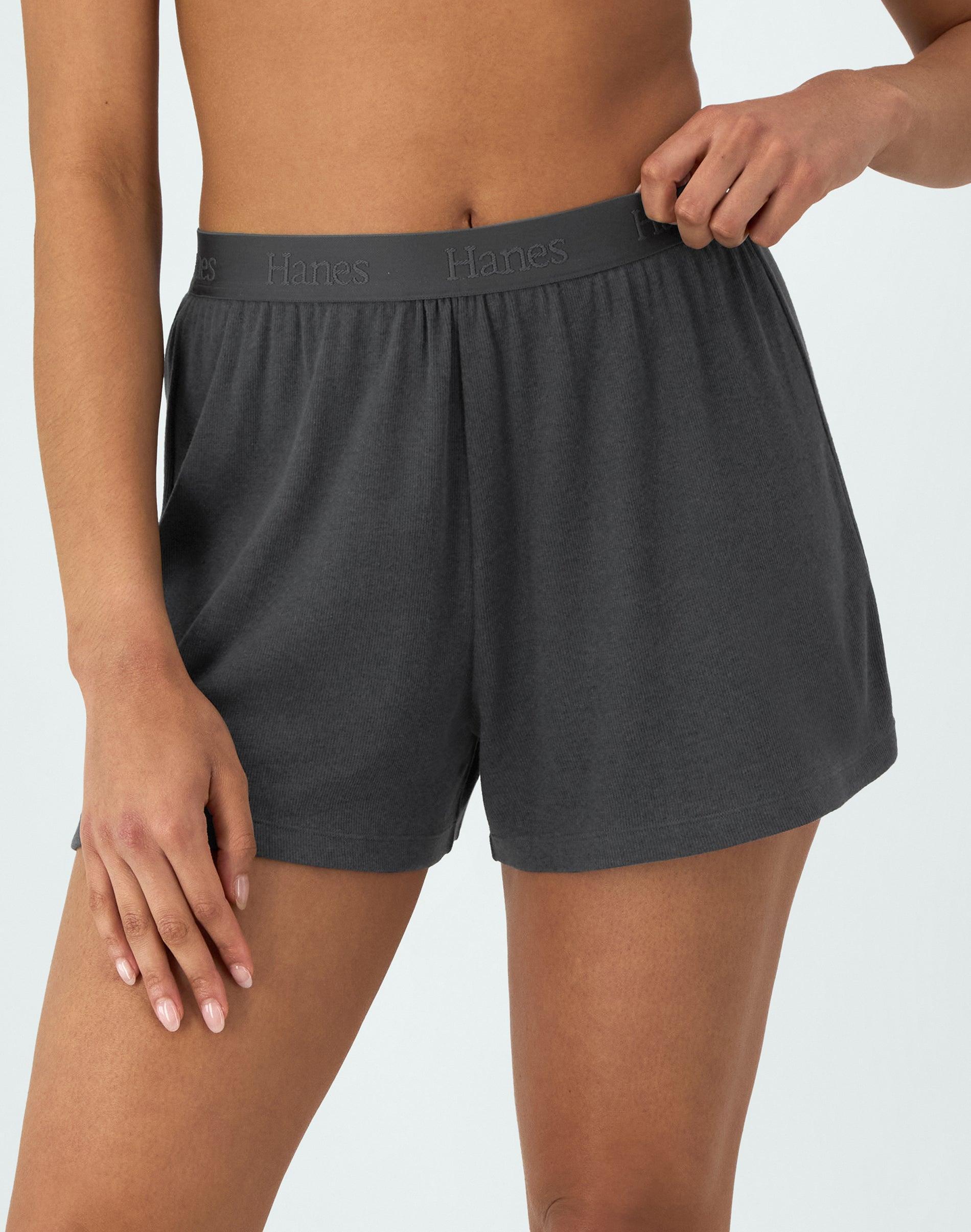 Hanes Originals Womens SuperSoft Comfywear Rib Sleep Shorts Asphalt 2XL Product Image