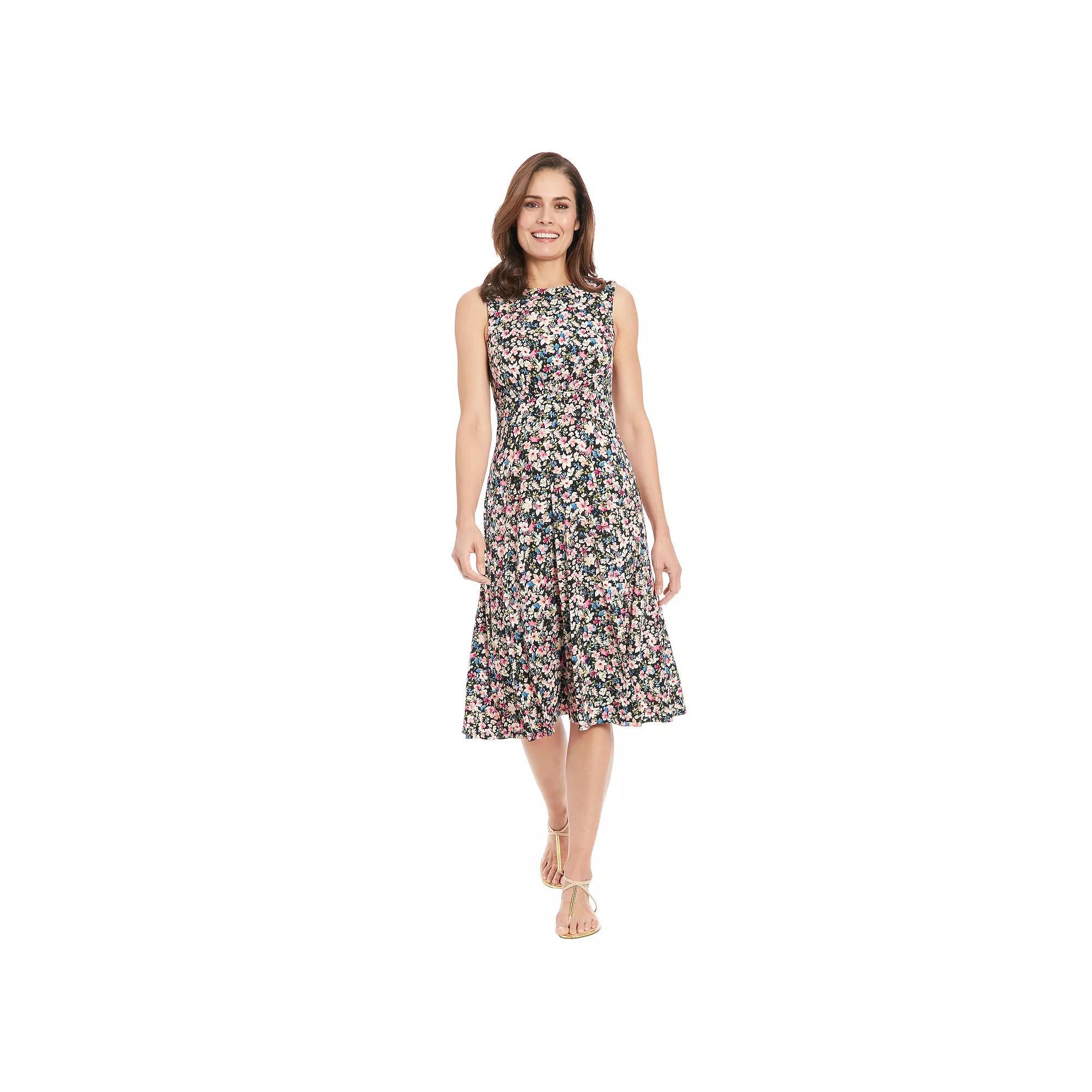 Women's London Times Inset Waist Print Midi Dress, Size: 8, Blue Product Image