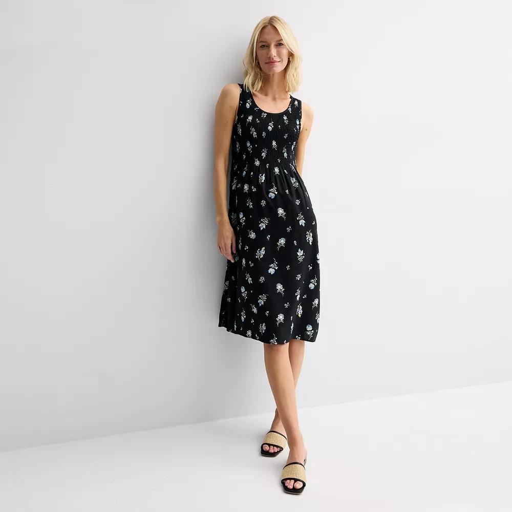 Women's Croft & Barrow® Smocked Midi Dress, Size: XS, Black Paisley Product Image