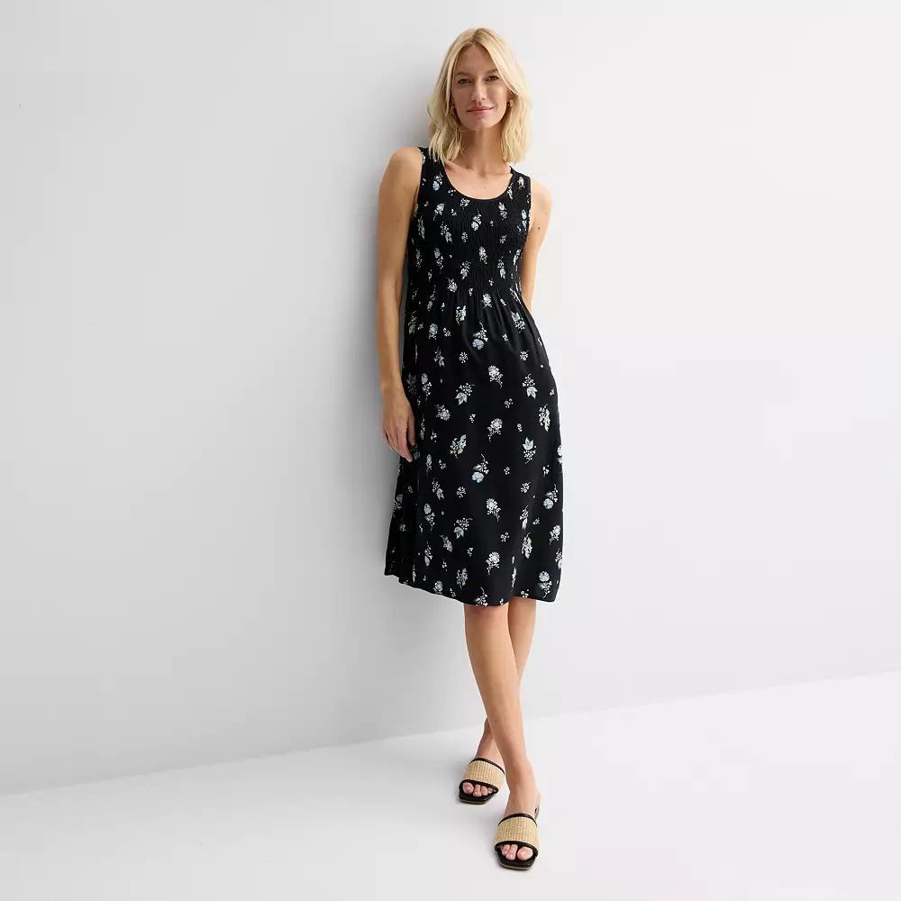 Women's Croft & Barrow® Smocked Midi Dress, Size: XS, Black Paisley Product Image