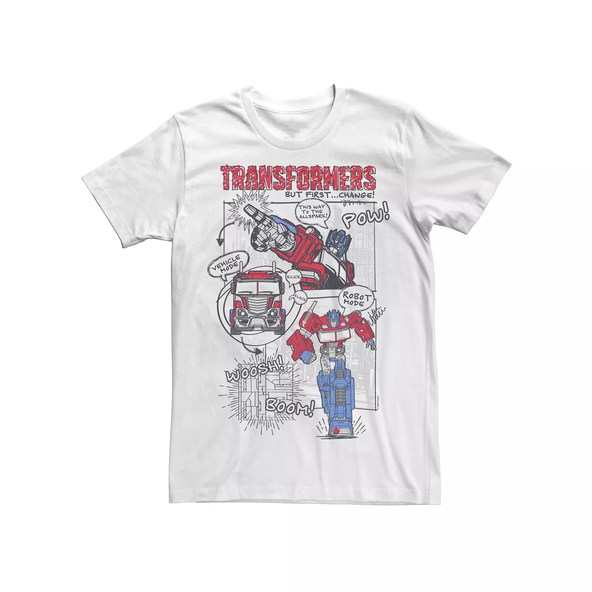 Men's Transformers Optimus Prime Transformation Comic Strip Tee, Size: Medium, White Product Image