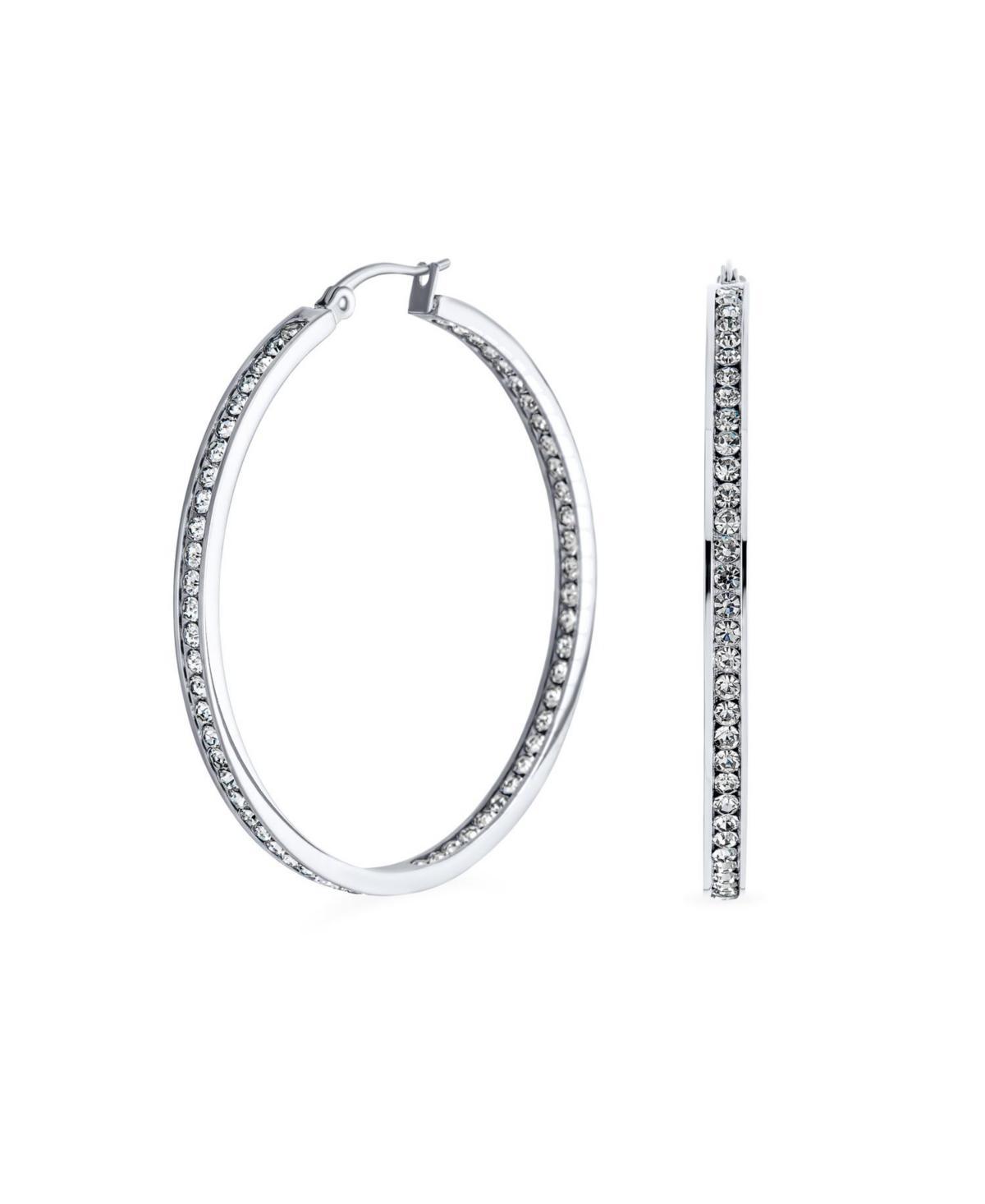 Bling Jewelry Round Channel Set Cz Inside Out Large Hoop Earrings For Women 14K Gold Plated Stainless Steel 2 Inch Diameter Product Image