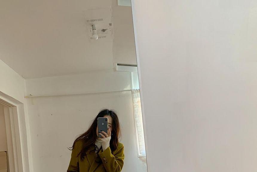 Peak Lapel Plain Midi Button Wrap Coat Product Image