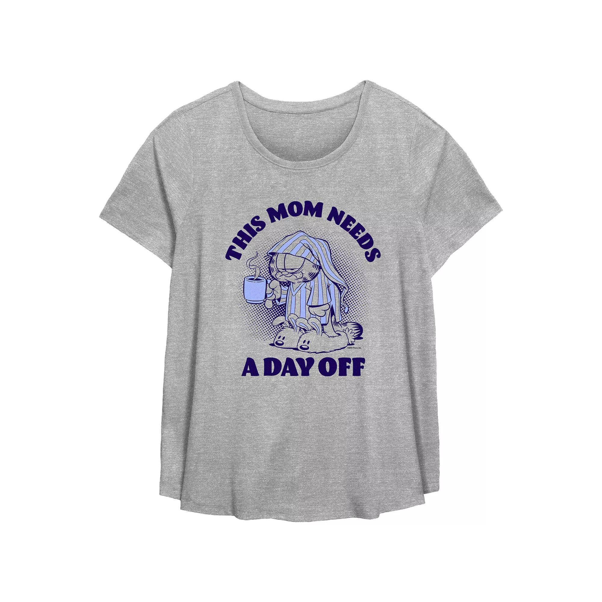 Plus Size Garfield This Mom Needs A Day Off Scoop Hem Flowy Graphic Tee, Women's, Size: 5XL, Grey Gray Product Image