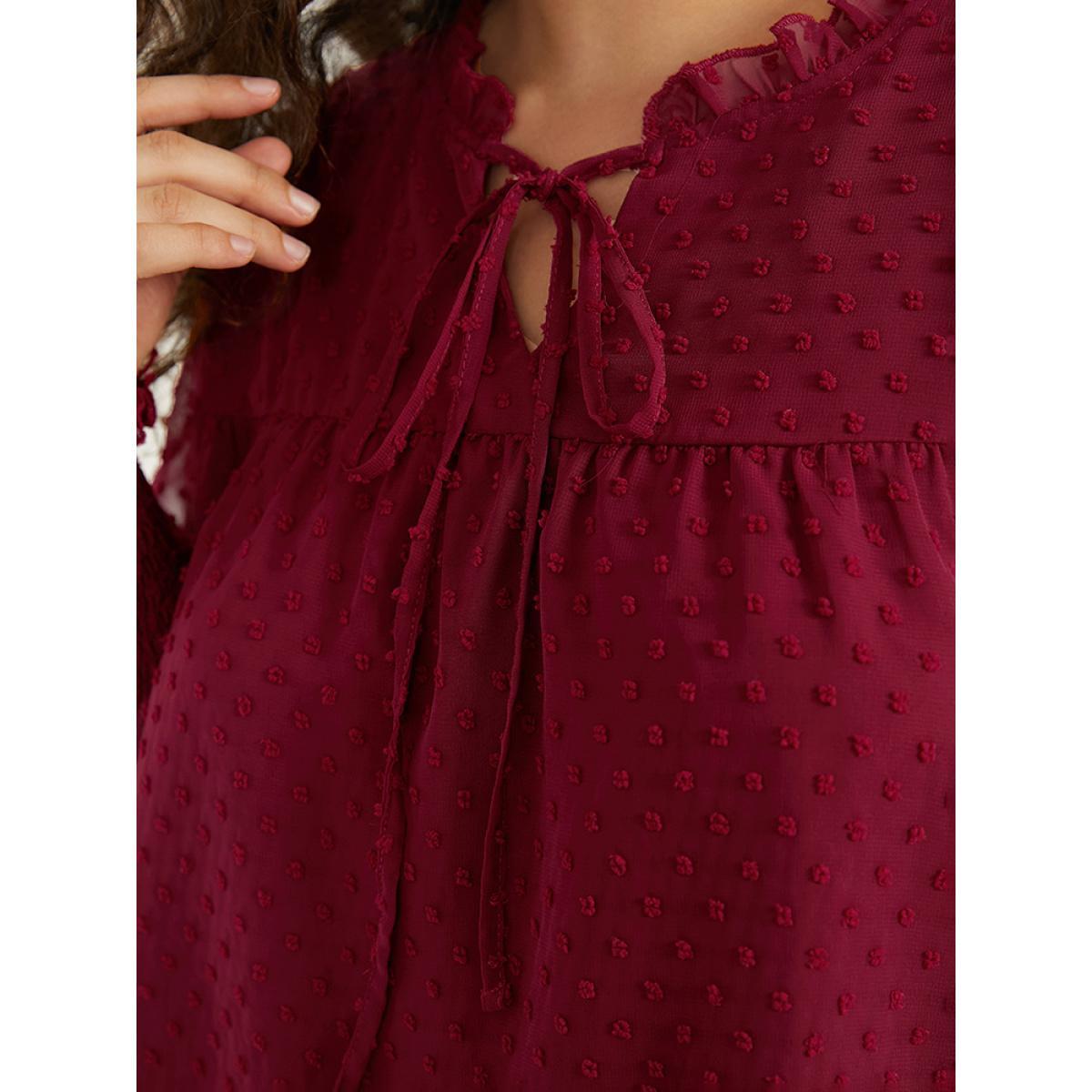 Plus Size Scarlet Halloween Solid Tie Neck Shirred Blouse Women Elegant Long Sleeve Tie Neck Festival-Halloween Blouses BloomChic 26/4X Product Image