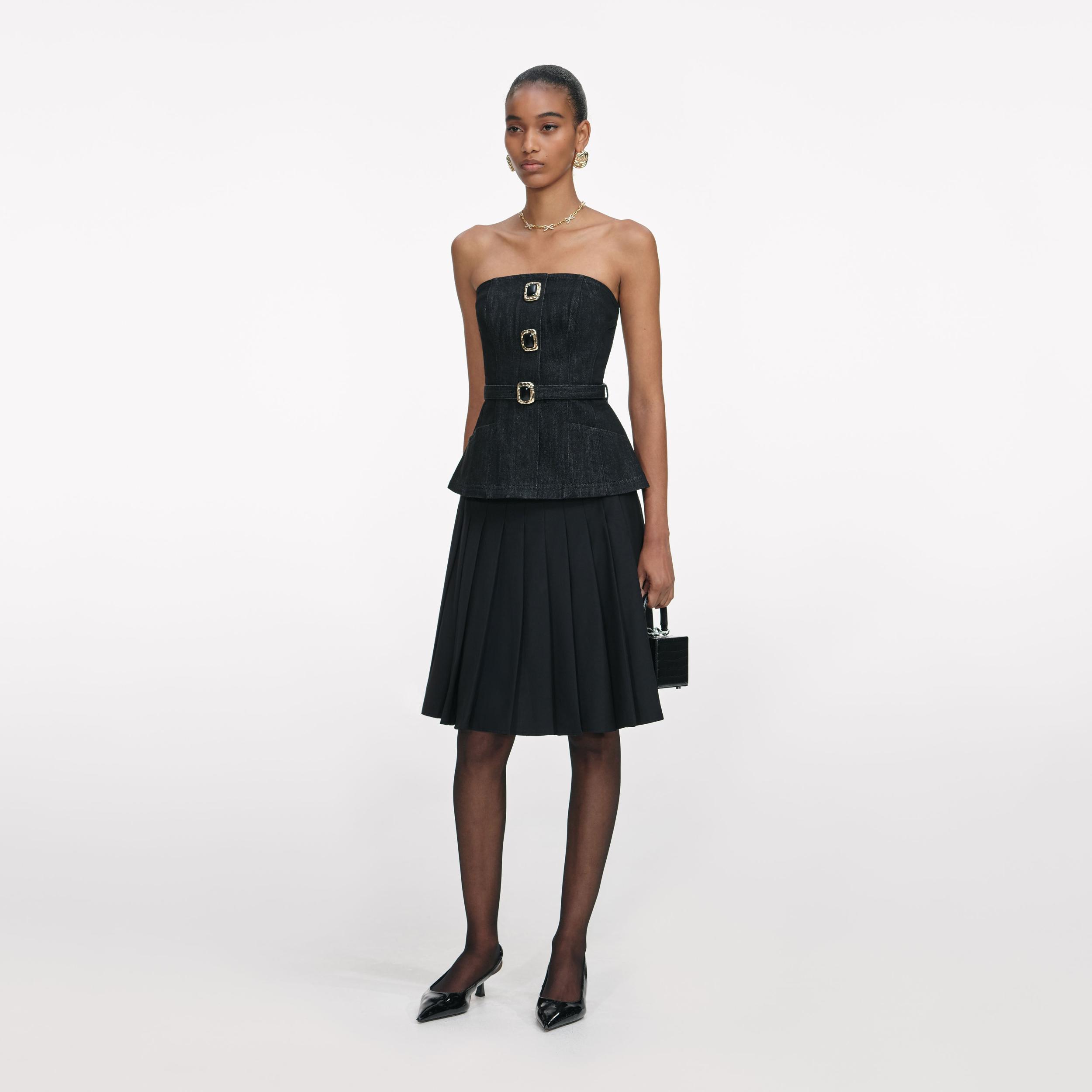 Black Denim Bandeau Top Product Image