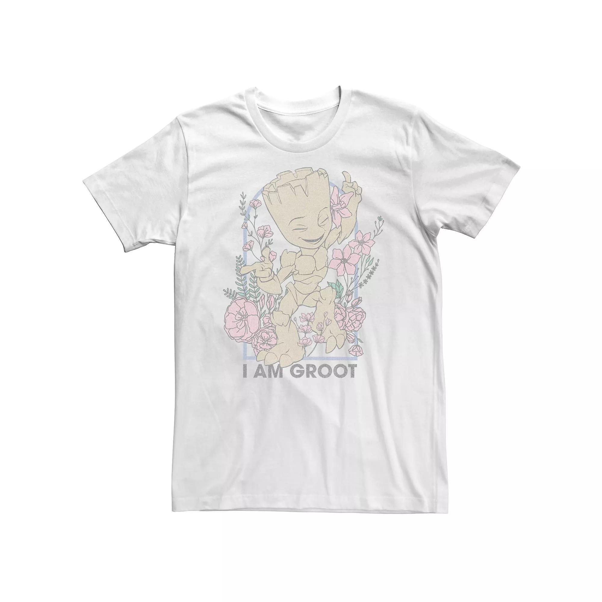 Big & Tall Marvel I Am Groot Floral Tee, Men's, Size: 4XL, White Product Image