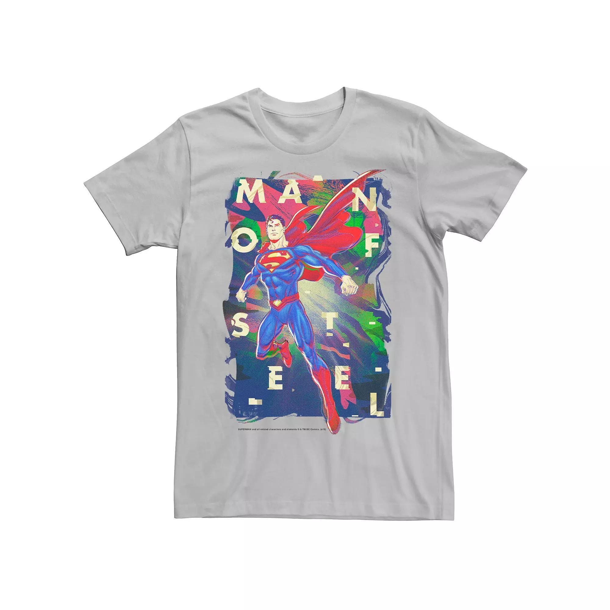 Men's DC Comics Superman Man Of Steel Bold Glitch Poster Graphic Tee, Size: Large, Silver Product Image